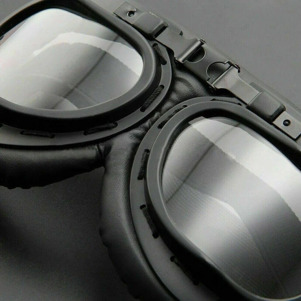 TDR Retro Vintage Motorcycle Goggles - Windproof, Safety Aviator Pilot Eyewear for Motocross & Cruising, Adjustable UV Protection, Anti-Fog, Fits Adults and Teens (Black with Tinted Lens) image number 3