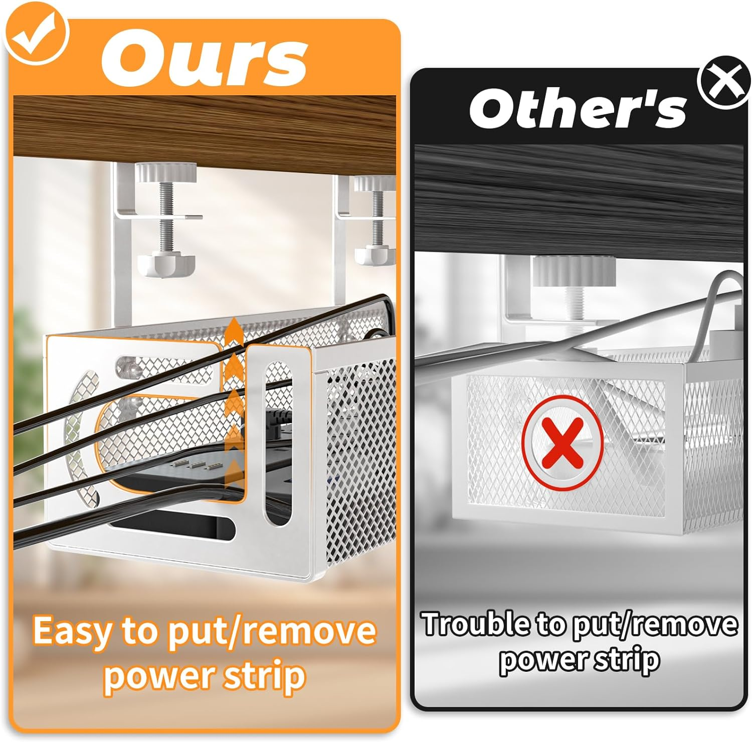 Under Desk Cable Management Tray,No Drill Mesh Desk Cables Trays with Clamp,Wire Managements Tray Cabl-E Management Box,Desk Cable Tray Wire Organizer for Office, Home(White)(White) image number 5