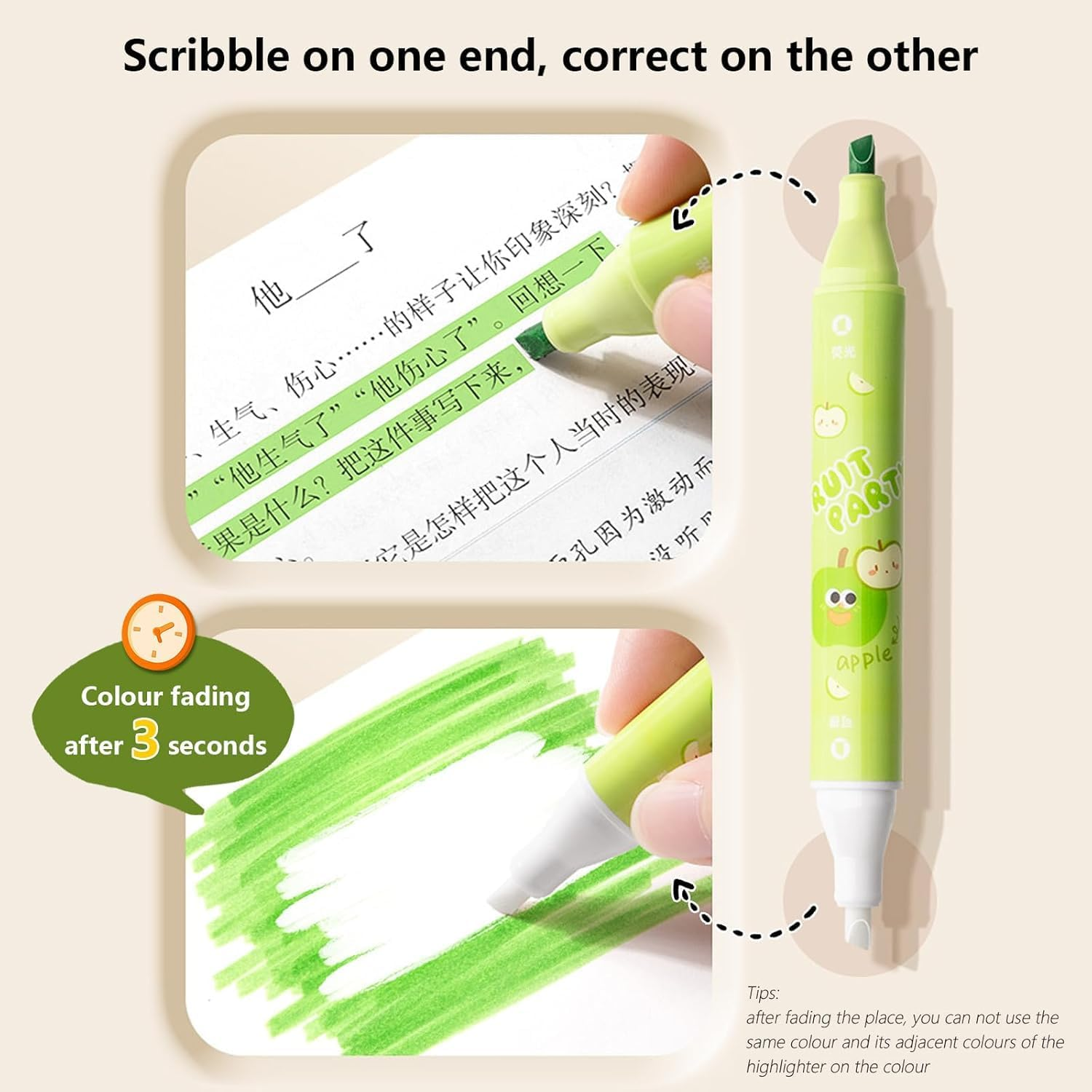 12Pcs Erasable Highlighter, Betterjonny Pastel Highlighters,Cute Dual Tip Assorted Color Highlighter Pens Wrong Color Can Be Corrected with the Other End Pens for Journals,Notebooks, Office