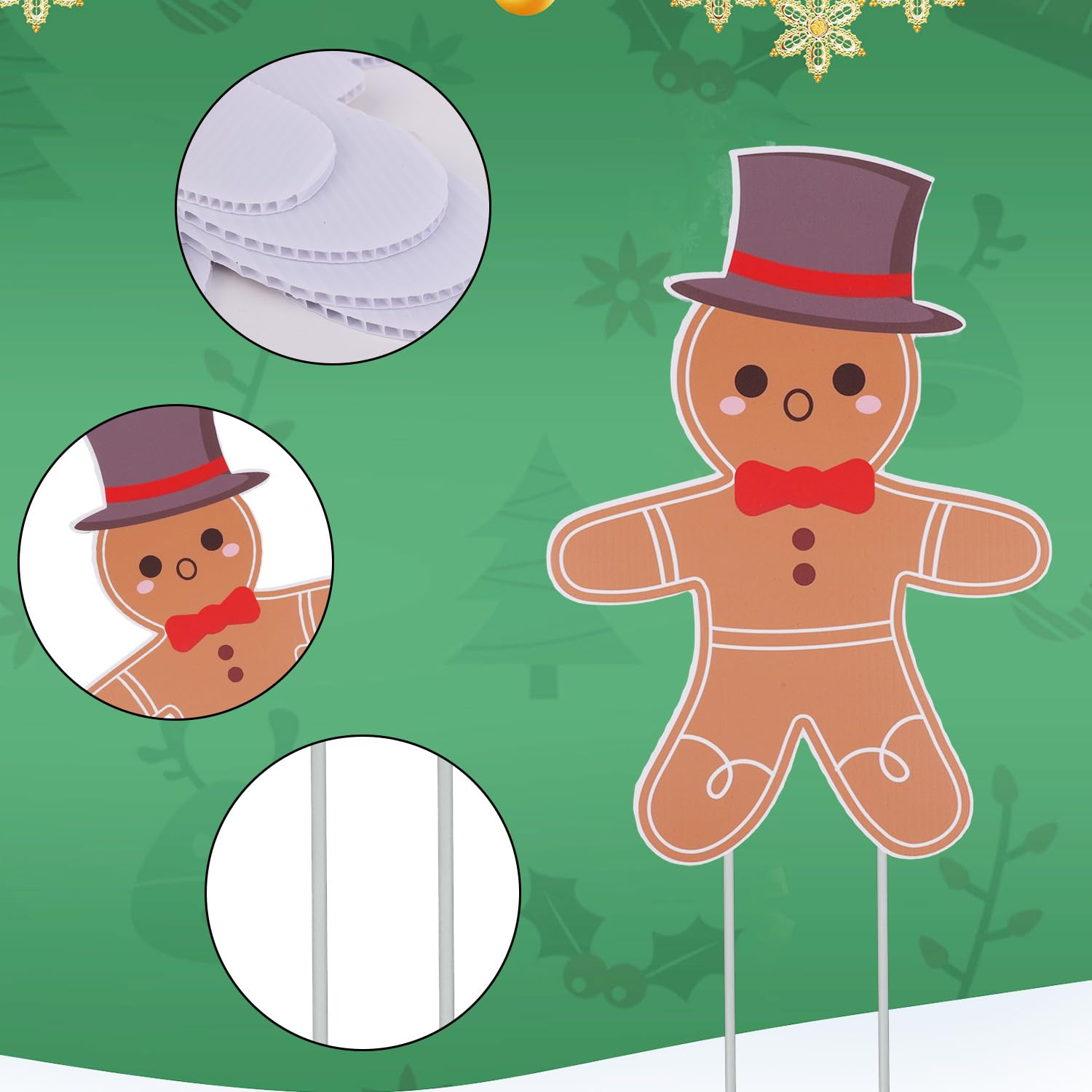 10Pcs Gingerbread Christmas Decorations, Gingerbread Man Christmas Yard Signs with Stakes for Lawn Pathway Patio Indoor & Outdoor Xmas Decor