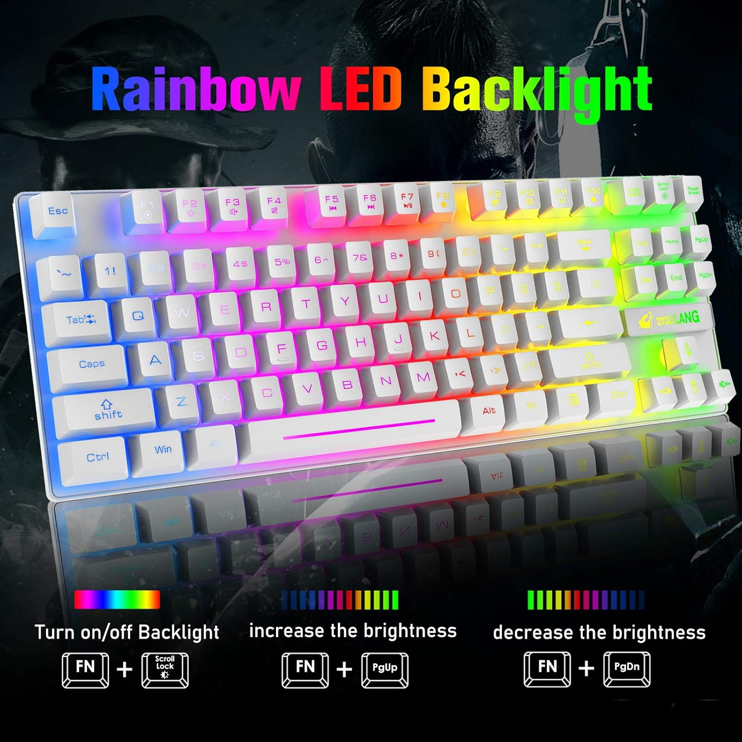 Lexonelec Wireless RGB Backlit Gaming Keyboard Mouse Combo,Rechargeable 3800Mah Battery, 87-Key Mechanical Feel Keyboard, Quiet Mouse and Mouse Pad for Gamers and Office Typists(White)