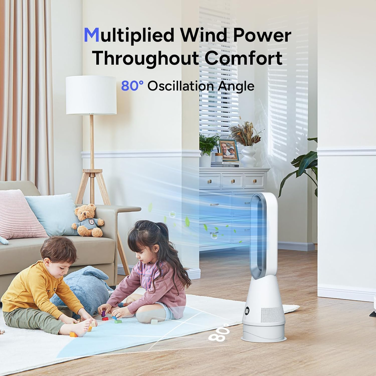 FGHB Bladeless Fan, 25Inch Cooling & Filter Combo Tower Fan 80&deg; Oscillating with Remote, 9H Timer, 8 Speeds, Portable Quiet for Indoor, Bedroom, Home Office Room image number 3