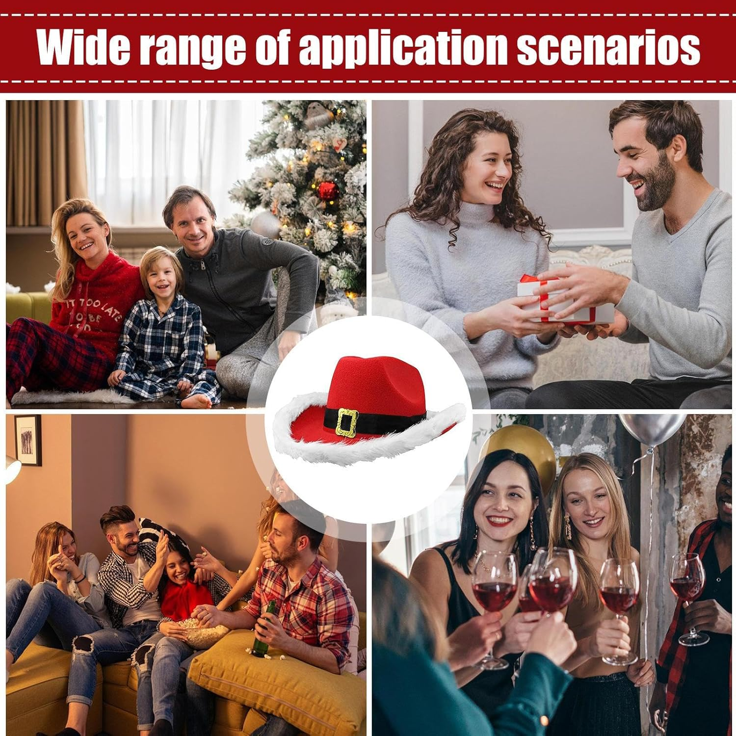 Santa Cowboy Hat | Christmas Western Costume Accessories, Cosplay Prop for Santa and Cowboy Costumes - Borato image number 4