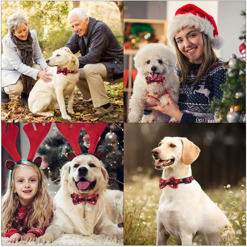 Christmas Dog Collar, Adjustable Soft Puppy Collar with Bow Tie, Breakaway Dog Collar with Snowflake Pattern for Festival, Cute Pet Collar with Quick Release Buckle for Small Medium Large Dog, Red image number 2