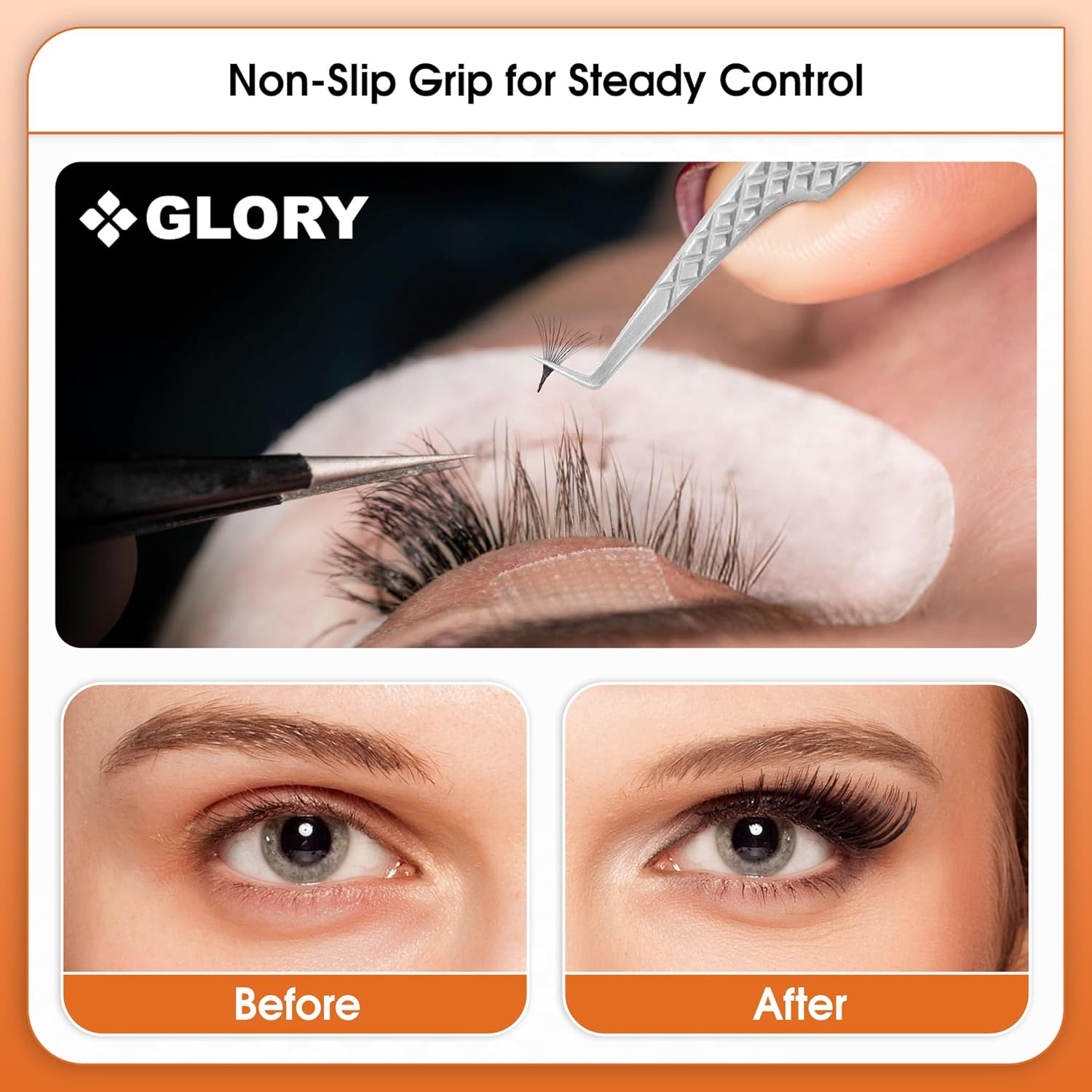 Glory 90 Degree Angle Lash Tweezers for Eyelash Extensions &ndash; Precision Fiber Tip Diamond Grip Stainless Steel Lash Tool for Mega Volume, Classic & Professional Lash Tech Supplies image number 3