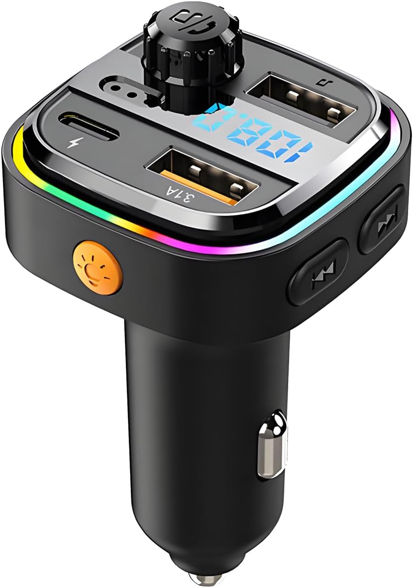 QUMOX Bluetooth FM Transmitter for Car, C26 Model, Hands-Free Calling, USB-C Fast Charging, 7-Color Ambient Light, Support MP3/WAV/FLAC, Dual USB Ports, Compatible with 12V&ndash;24V Vehicles image number 6