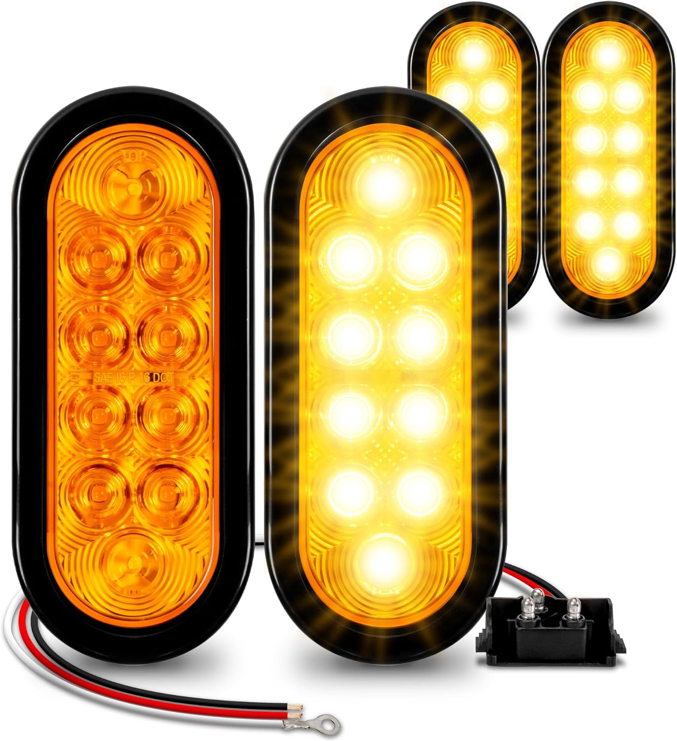 TRUE MODS 2Pc 6 Inch Red Oval LED Trailer Tail Light Kit [Stop Turn Tail] [DOT FMVSS 108 SAE S2TSI6P2] [Grommet & 3 Prong Plug] [IP67 Waterproof] Boat RV Flatbed Truck Trailer Brake Lights