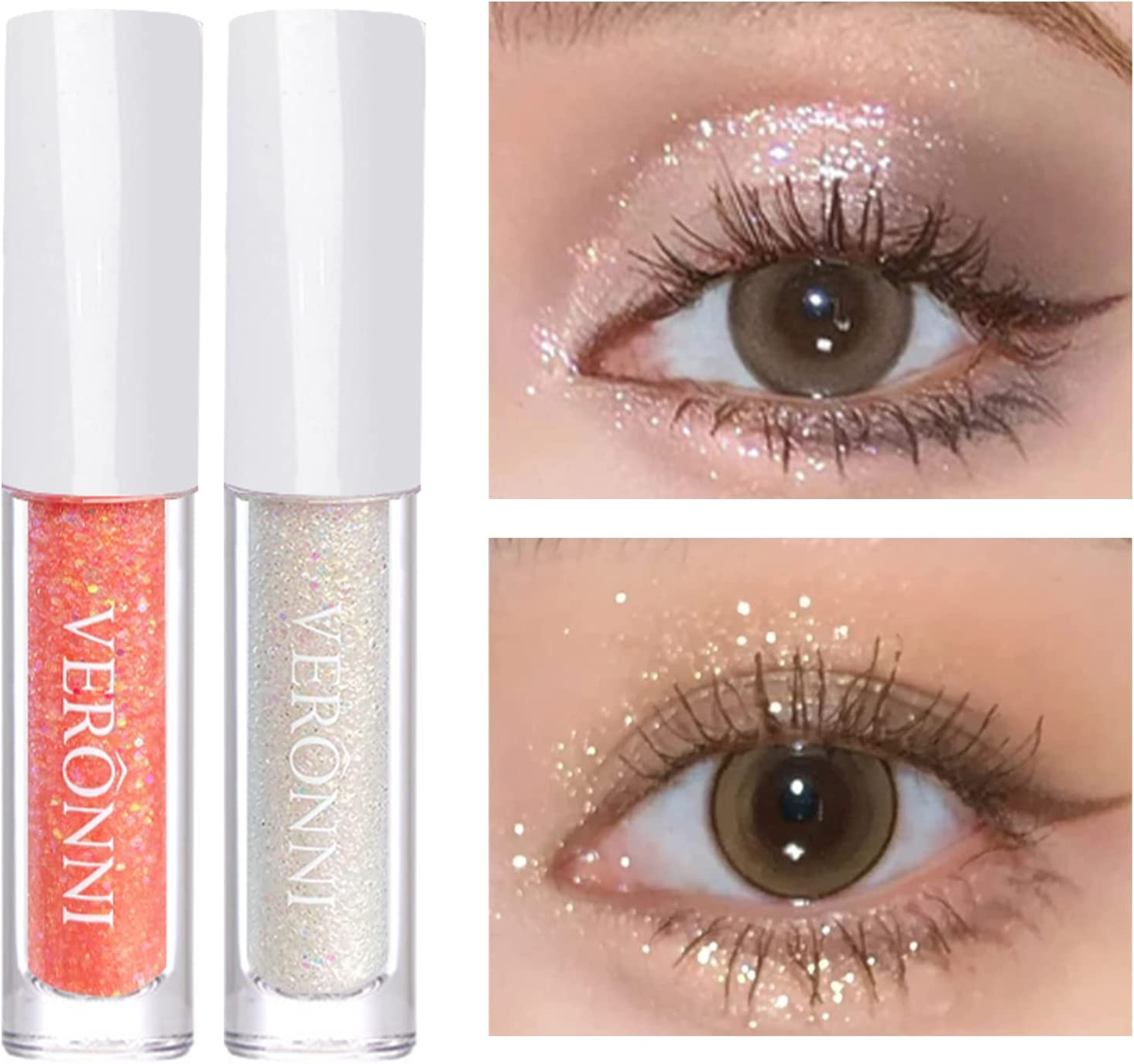 Liquid Glitter Eyeshadow 2Pcs,Glitter Eyeshadow Makeup Kit,Shimmer Liquid Eye Shadow Stick,Waterproof Long Lasting Shiny Colorful Glitter Eye Shadow for Women (#01#03)