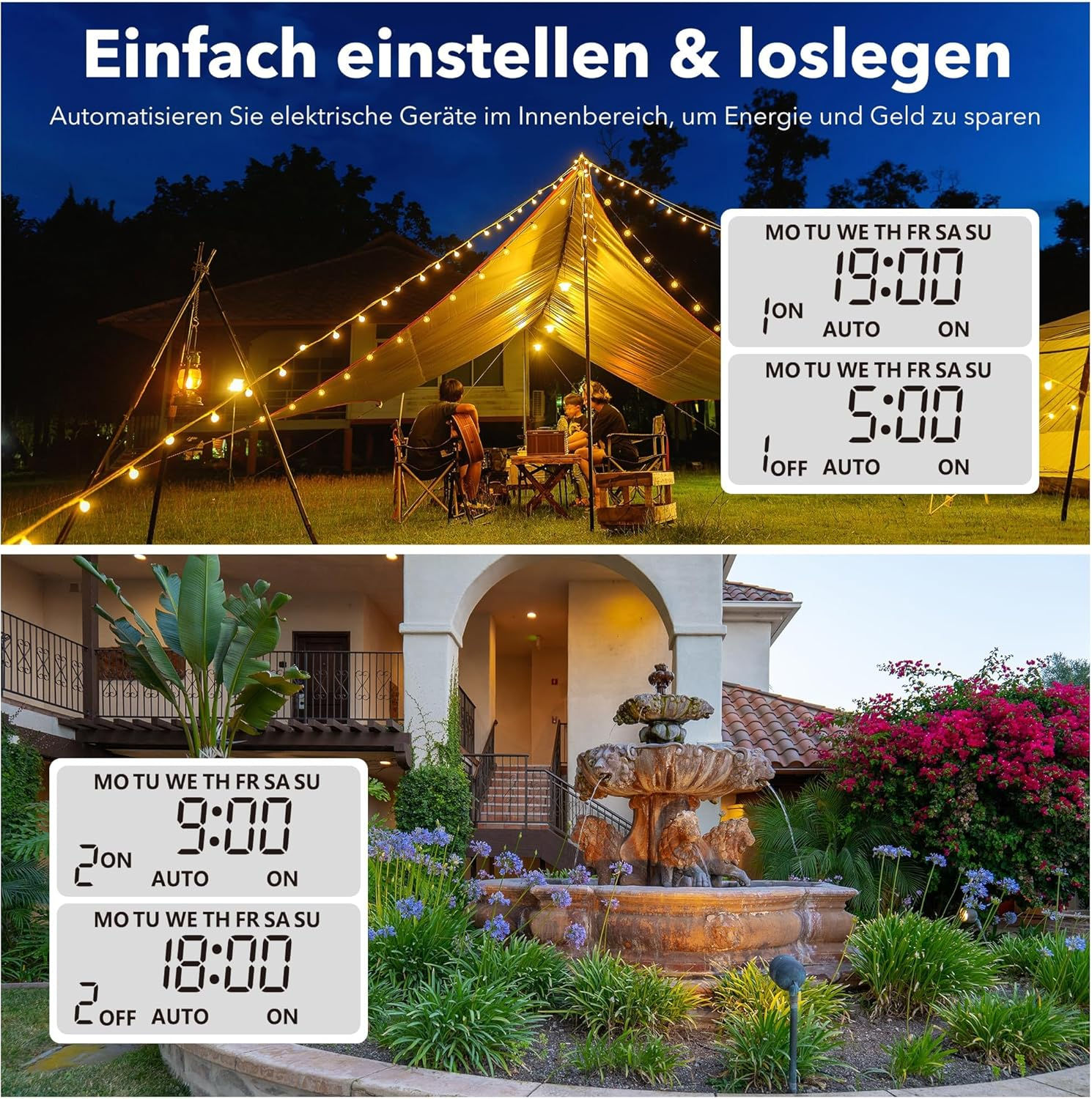 HBN Digital Timer Socket Outdoor, 8 Switching Programmes, Weekly Timer with Random Function, IP44 Outdoor Timer Socket for Christmas Decoration, Pool Pumps, Lighting in the Garden, 3680 W image number 1