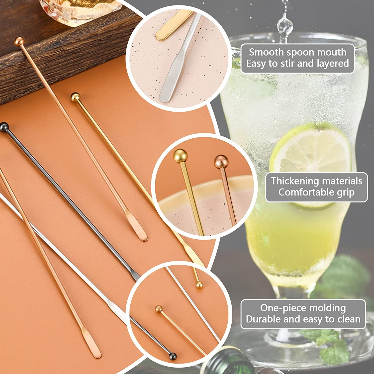 4Pcs Stainless Steel Stirrers Stir Cocktail Drink Swizzle Stick, 7.5'' Beverage Stirrers Metal with Small Rectangular Paddles, Reusable Stir Sticks for Coffee Bar Chocolate Milk (Silver) image number 5