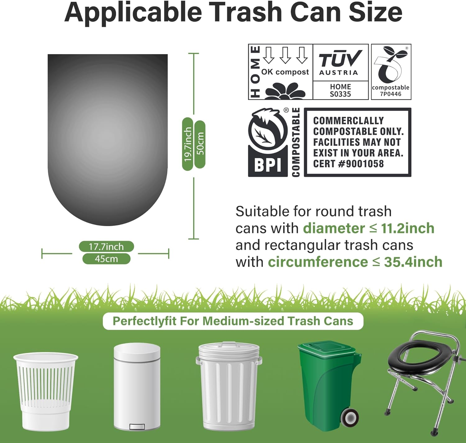 JENCENBIO Compostable Bin Liners Portable Toilet Bags 20Liter Extra Thick 0.87 Mils Black Compost Garbage Bags for Toilet Chair with Europe OK Compost Home Certified 30 Count image number 3