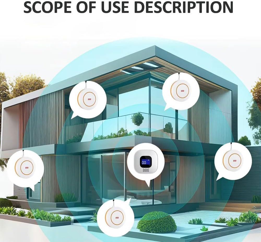 VOCA Smart Wifi Wireless SOS Pager, Call Button Call Watch, Panic Button, Emergency, Calling Alarm for Elderly Seniors Patient Disabled, 2.4G Wifi, 1 Receiver & 1 Call Button & 1 Waterproof SOS Watch image number 4