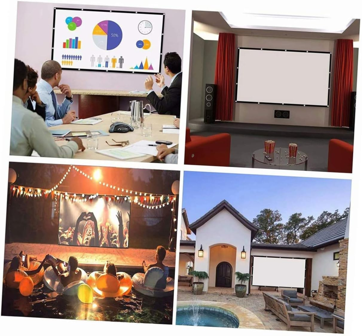 KICHOUSE Portable Foldable Projector Screen Anti-Crease Material Home Theater Outdoor Use for Gaming Education Presentations and More Easy to Hang Buckles image number 1