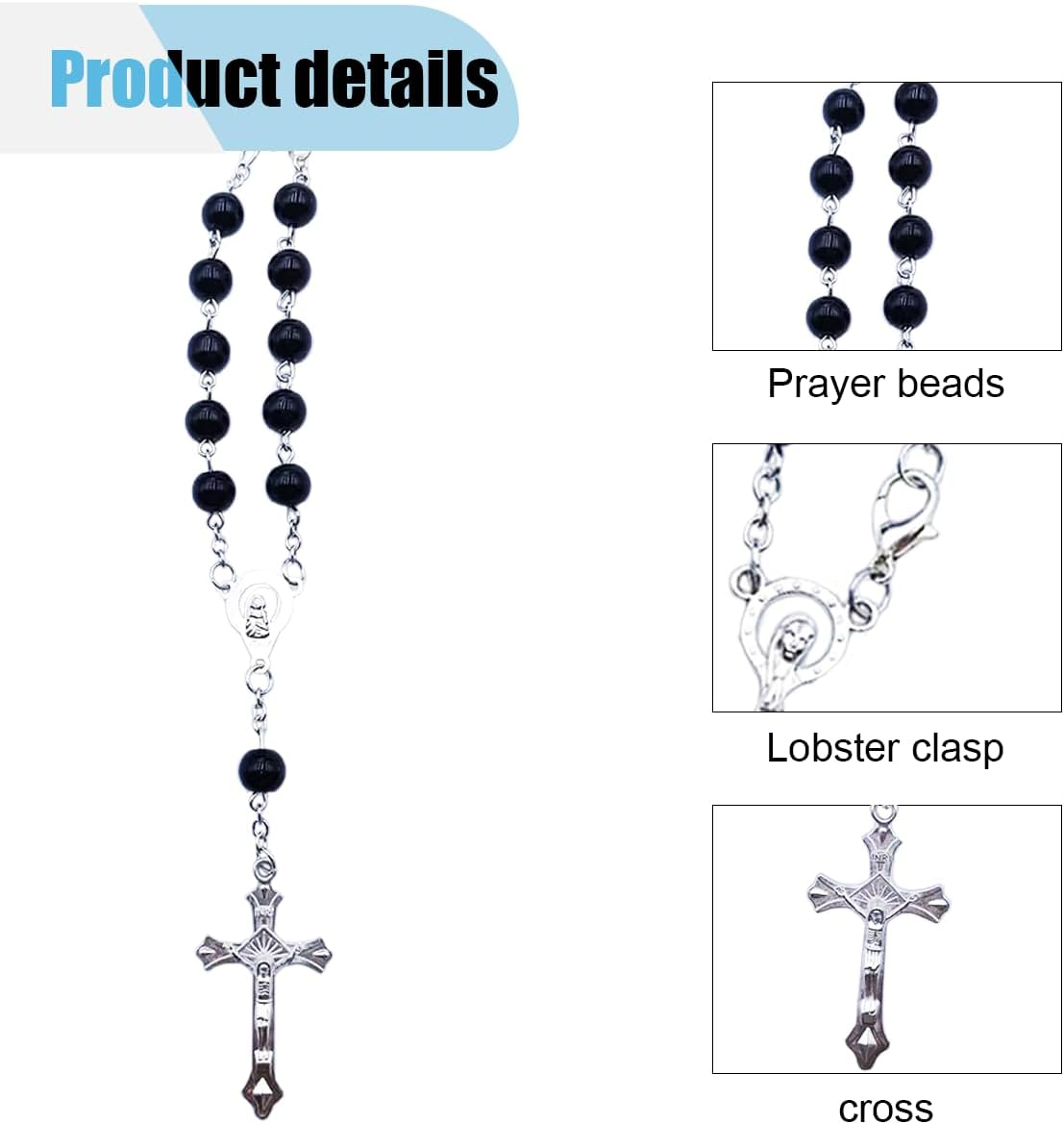 LAINLOY Car Rearview Mirror Decoration, Rosary Car Pendant, Cross Medal Hanging Ornament, Personalized Blessing Bead Decoration, Black