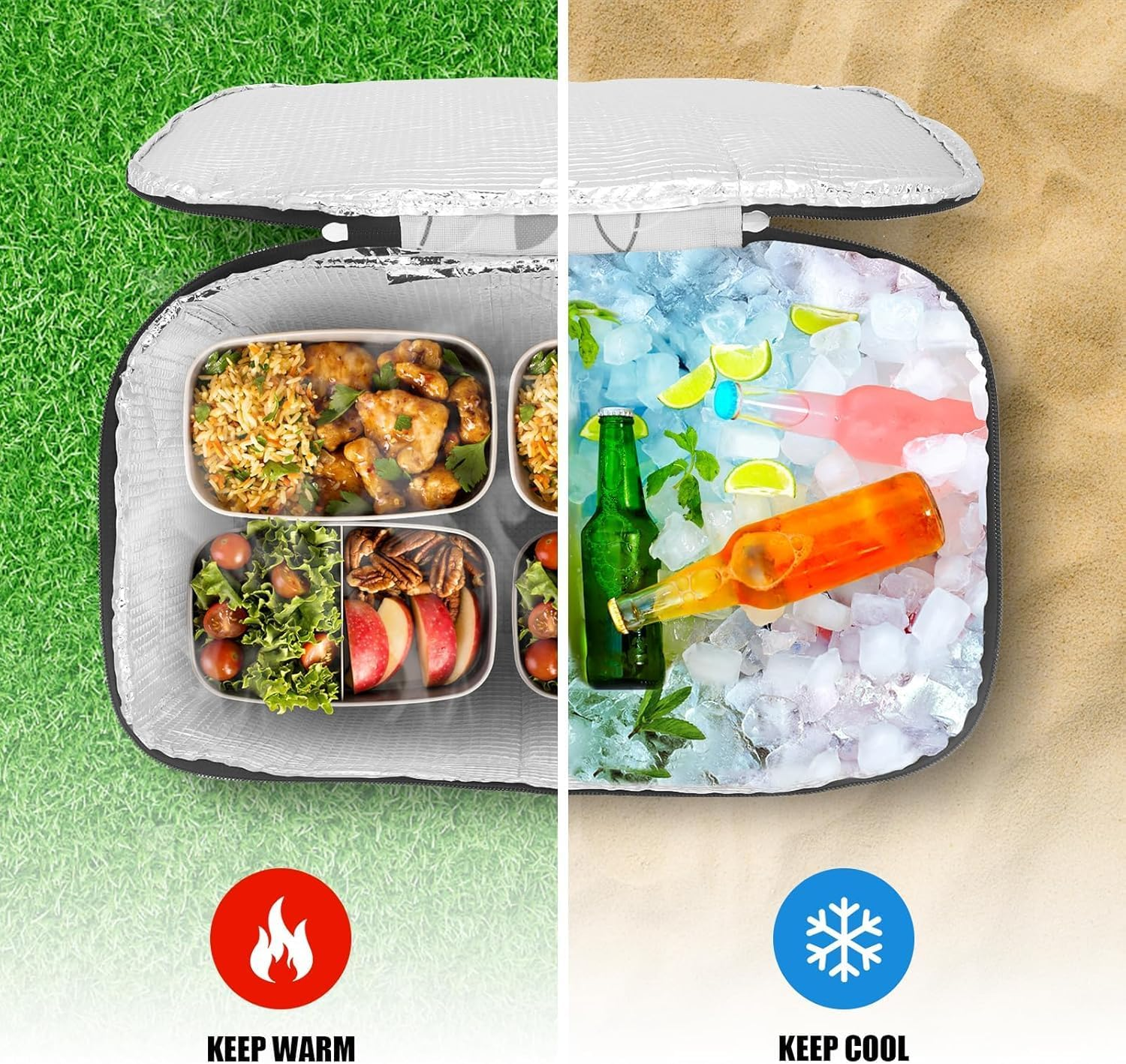 Insulated Cooler Bag-Folding Picnic Basket with Handle，Waterproof Lining - Collapsible Designfor Camping, Trips, Shopping, Outdoor Activities (Red)