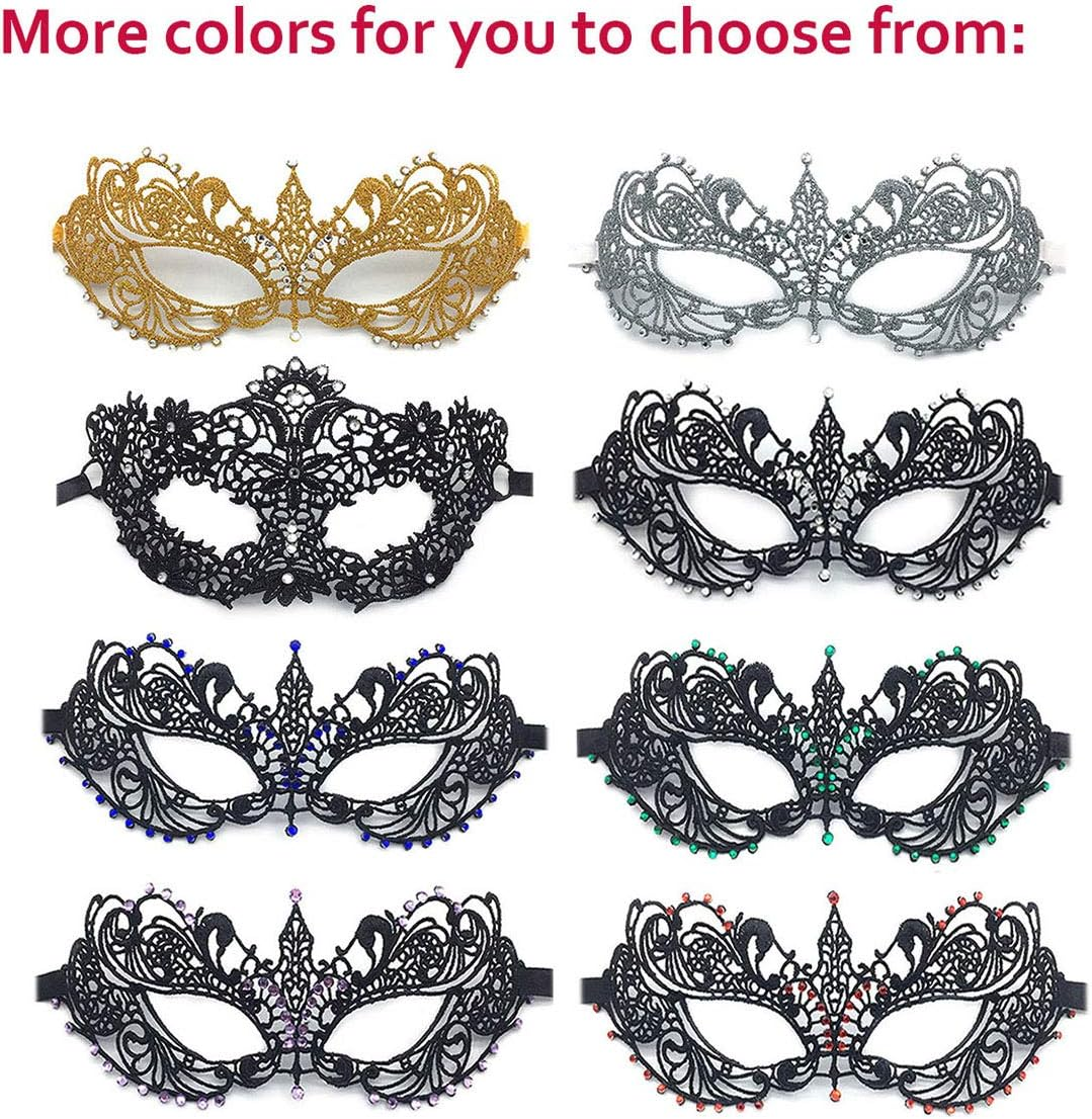 Imapo Masquerade Mask with Green Shiny Rhinestones, Sexy Mardi Gras Masks for Women Lady, Christmas Cosplay Venetian Party Prom Ball Lace Eye Masks - Black image number 1