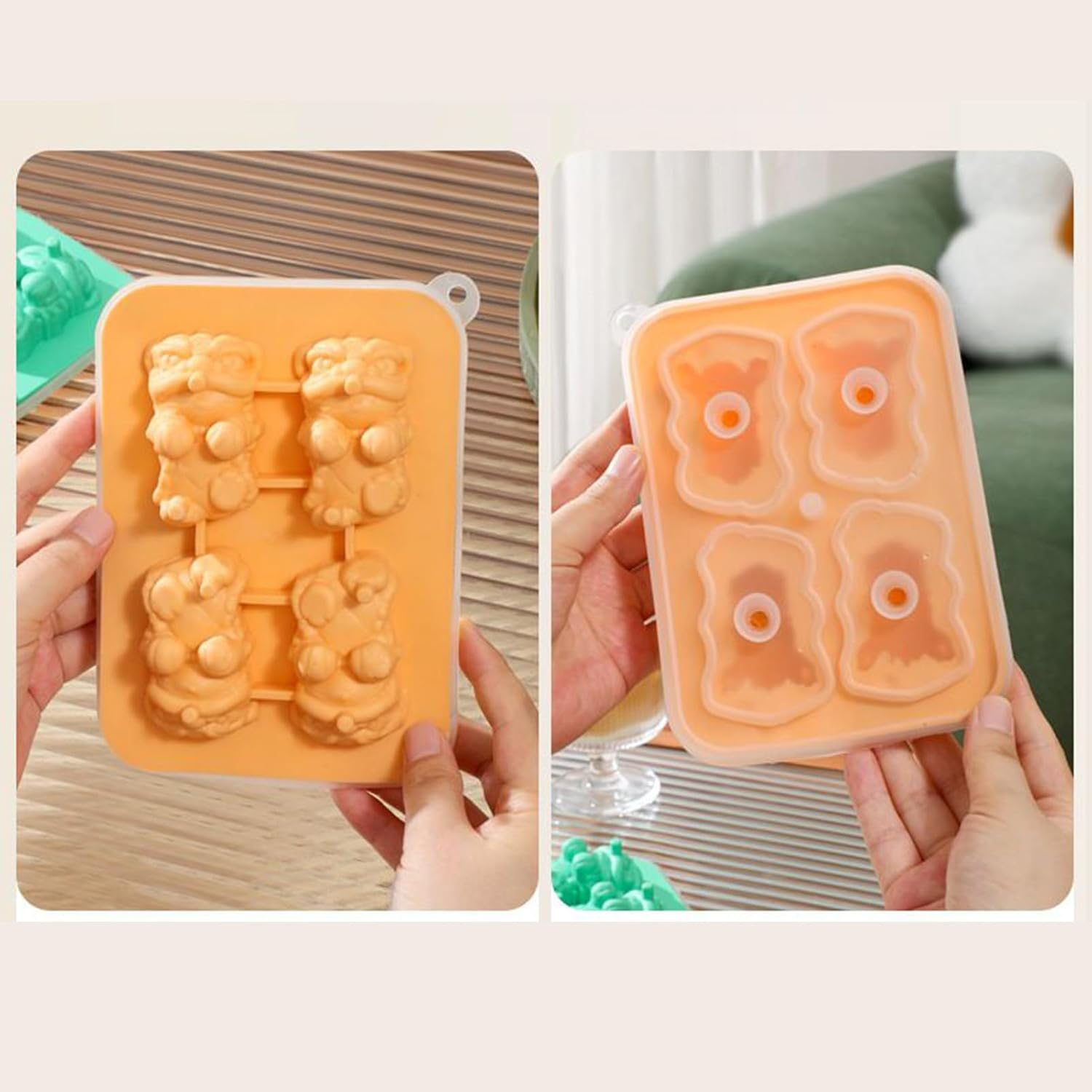 Ice Molds for Cocktails, 3D Lion Ice Molds Silicone, Easy Release 4-Grid Cube Maker Tool, Kitchen Gadgets for Cocktails Drinks Juice Coffee Bourbon