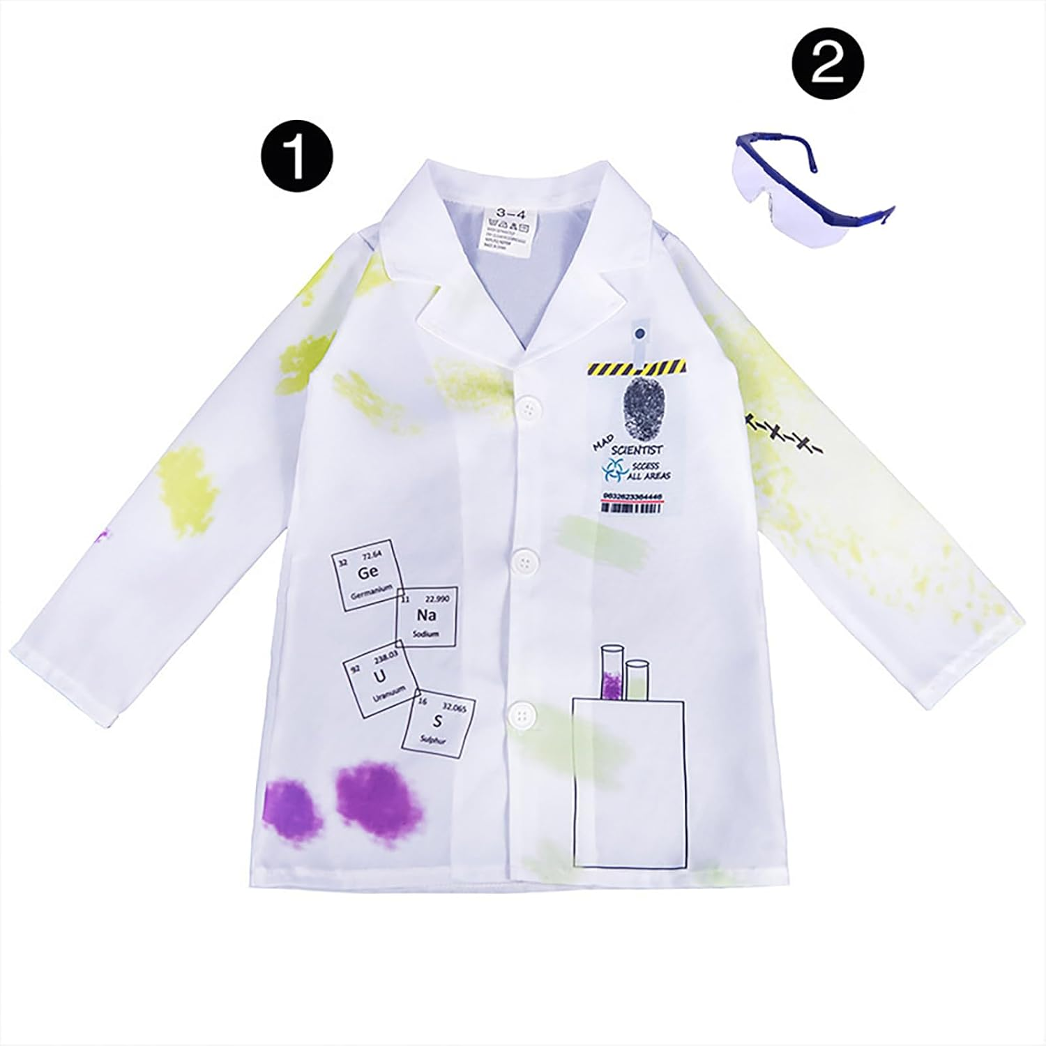 Mad Scientist Costume for Girls Boys Crazy Science Lab Coat Kids Halloween Dress up Costume image number 5