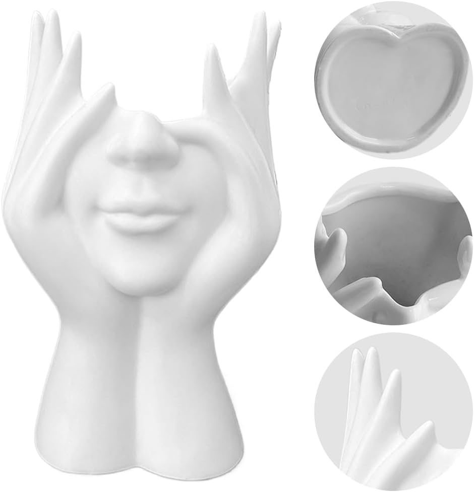 Face in Hands Planter,Small Vase,Flower Pot,White Face Planter,Hydroponic Vase, for Home and Garden Decor,Miniature Figurines for Interior Aesthetic (White) image number 1