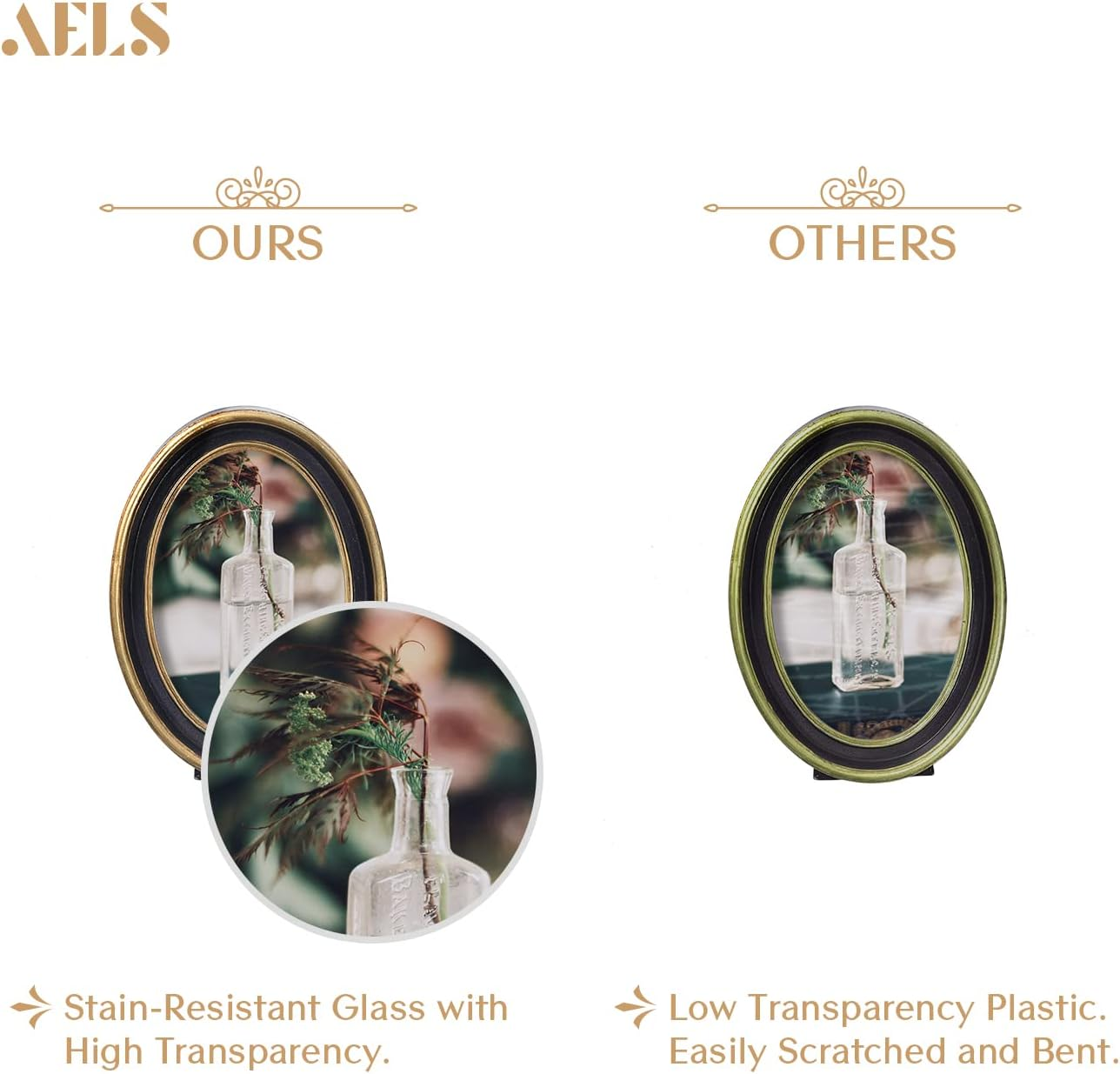 AELS 4X6 Inch Vintage Picture Frame, Elegant Antique Photo Frames with Glass Front, Photo Display, Tabletop Wall Hanging, Gift Ideas, Black Oval with Gold Trim