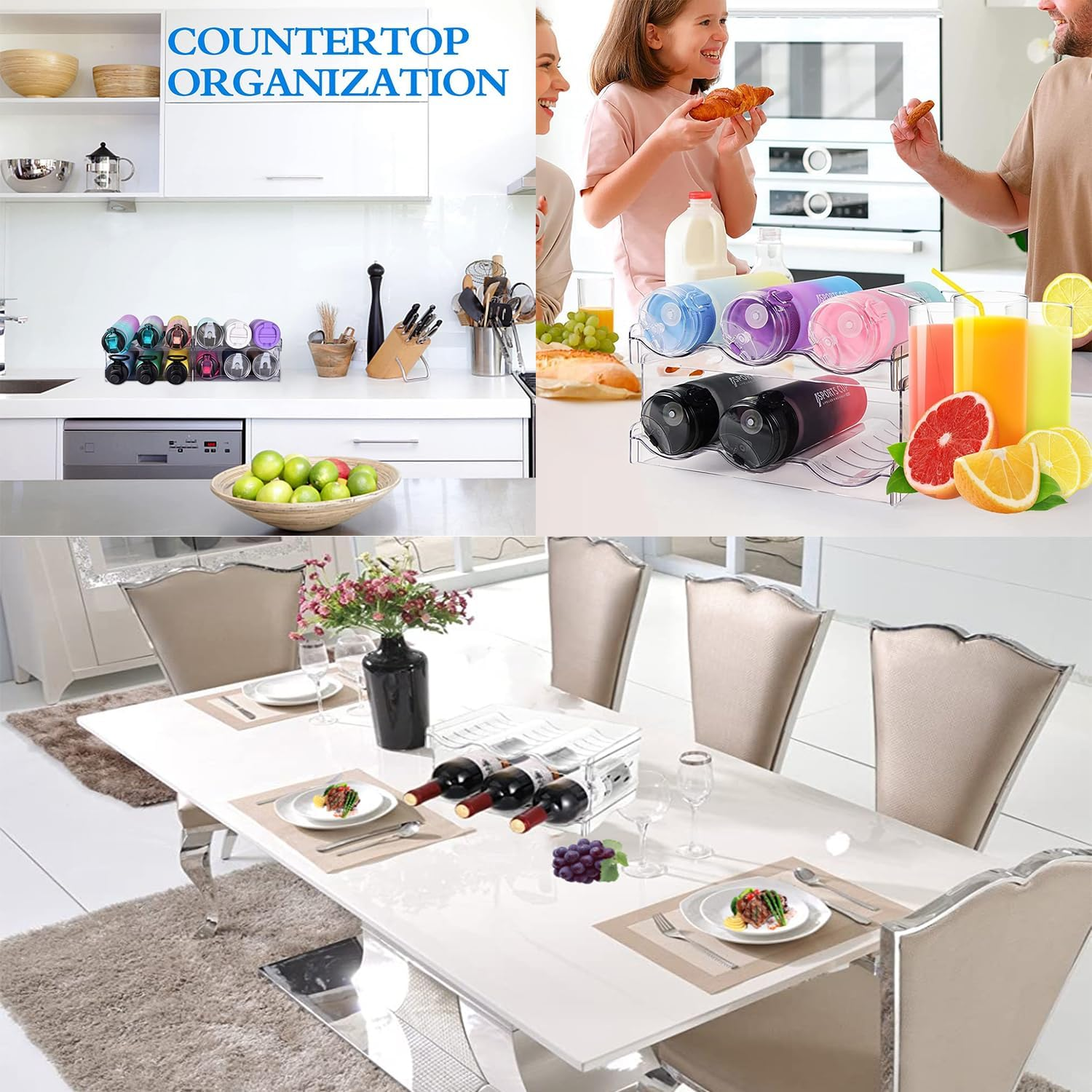 Paifencodill Cabinet Water Bottle Storage Device, Kitchen Stackable Water Bottle Storage Refrigerator Bottle Rack Sports Flask Roller Travel Cup Storage Device Water Bottle Organizer (2 Layer) image number 2