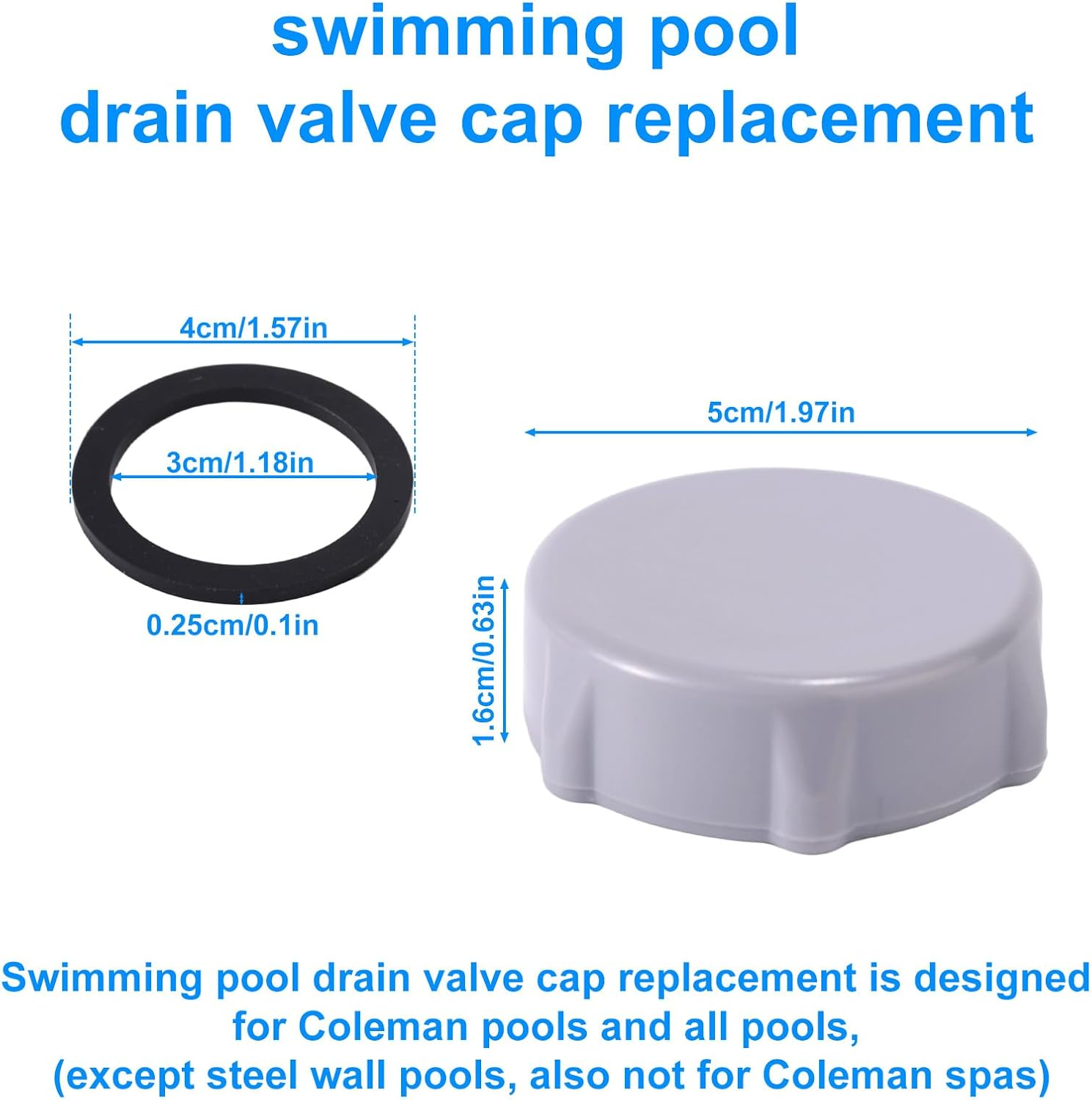 2Pcs Pool Replacement Part for Coleman, Drain Valve Cap & Hose Connector Compatible with Coleman Swimming Pool Accessories Replacement Parts for Easy Maintenance (Grey) image number 1