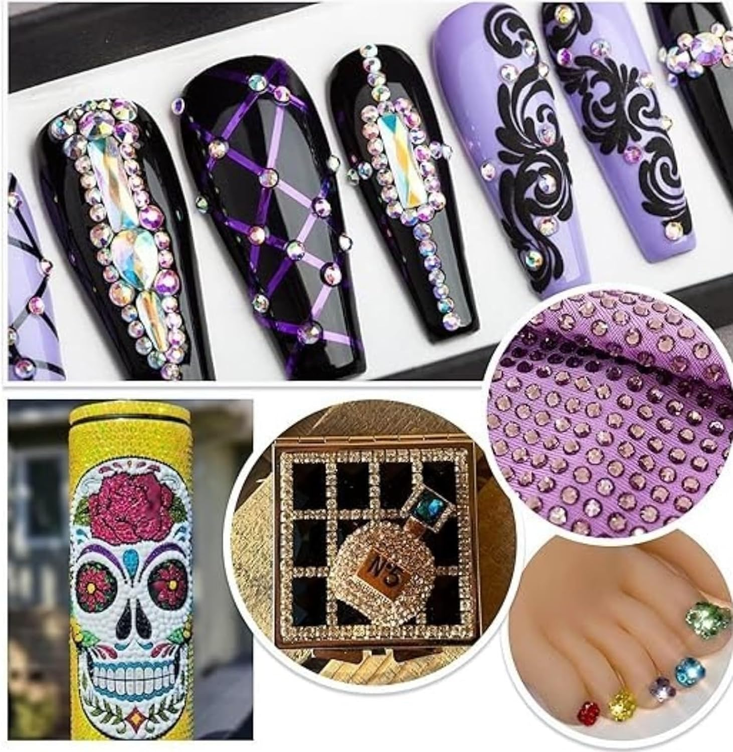 AUDWUD Flatback Crystal Rhinestone, round Glass Gems Stones for Clothing,For Nails, Tumblers, Mugs, Craft Decoration, Loose Bling Glitter Diamond Stone,Hats Shoes,Diy Nail Art,Makeup Decoration image number 4