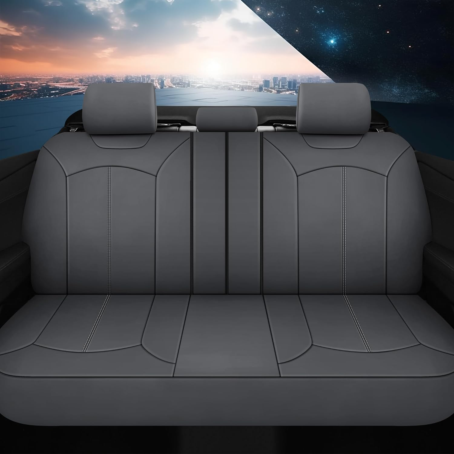 Pariiaotin Premium Leather Car Seat Covers Full Seats, Waterproof Front Seat Covers and Split Rear Bench Seat Covers for Cars,Universal Automotive Interior Covers for Sedan SUV Truck Van Pick-Up,Gray image number 5