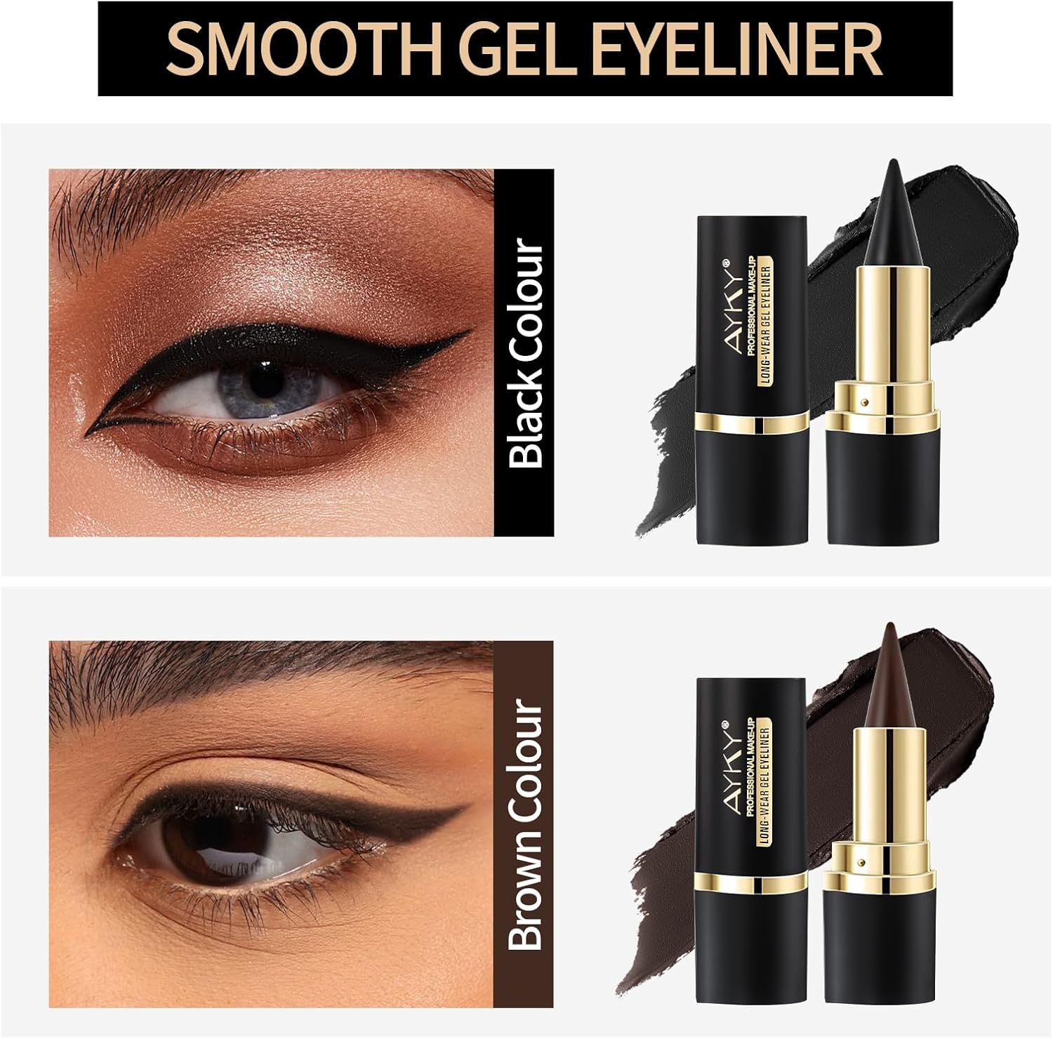 Noerrors 2 Colours Black Brown Eyeliner Pens, Waterproof Cream Waterline Eye Pen, Smudge-Proof Smokey Eye Liner Pen, Quick Drying Long Lasting Eye Makeup image number 3