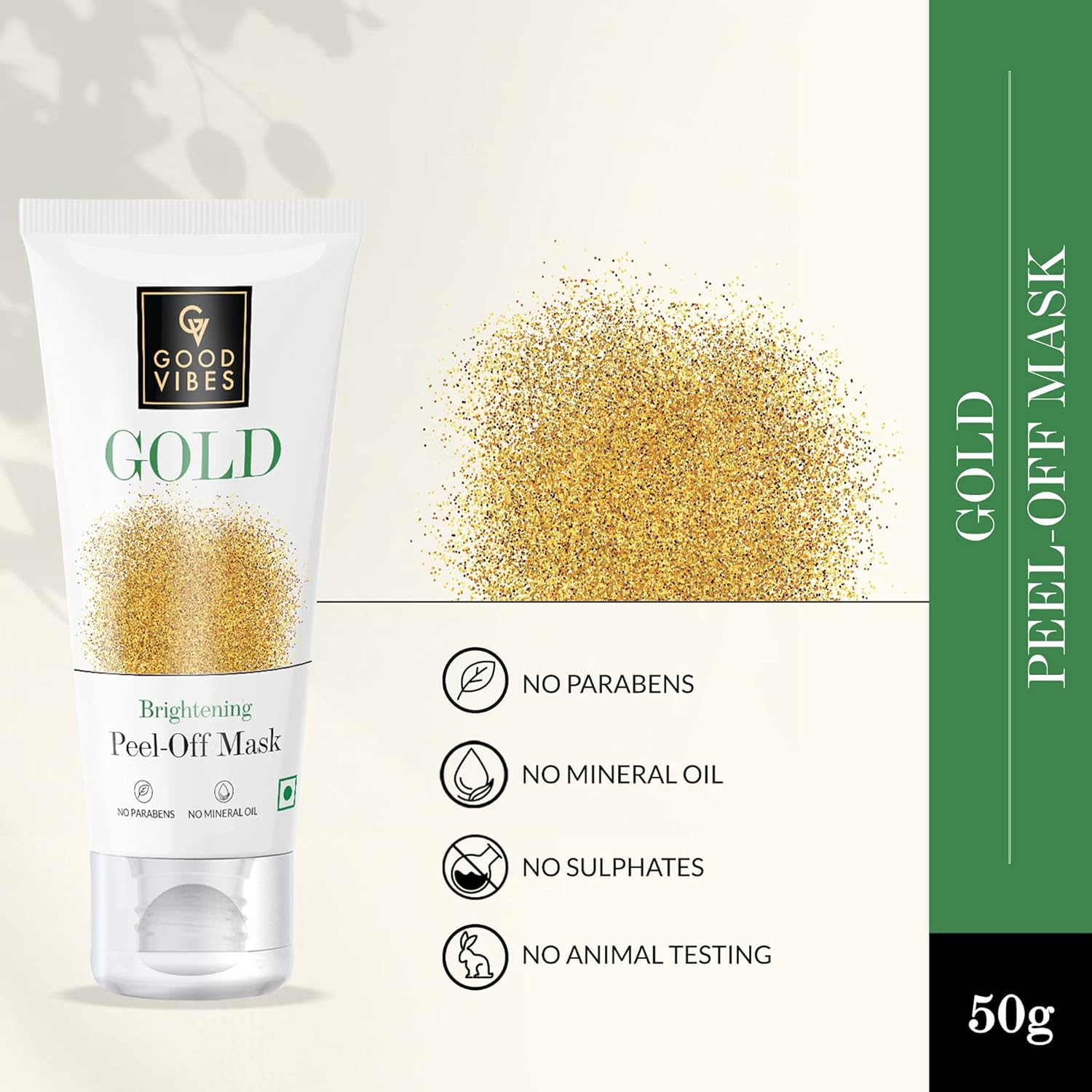 Good Vibes Gold Brightening Peel off Mask, 50 G Deep Pore Cleansing Peel-Off Face Mask for All Skin Types, Anti-Bacterial & Helps Remove Acne, No Parabens, Sulphates & Mineral Oils