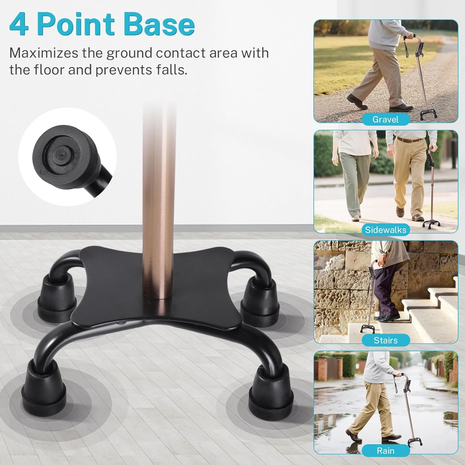 Adjustable Walking Cane for Men & Women &ndash; 4-Pronged Base for Stability &ndash; Foldable Cane for Seniors with Foam Padded Offset Handle(Champagne) image number 5