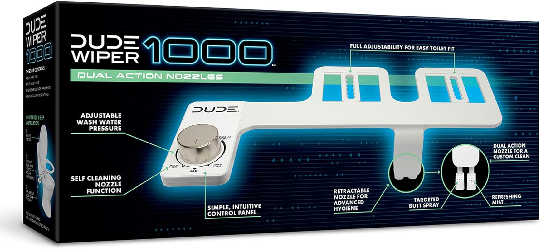DUDE Wiper 1000, Bidet Toilet Attachment, White - Black image number 1