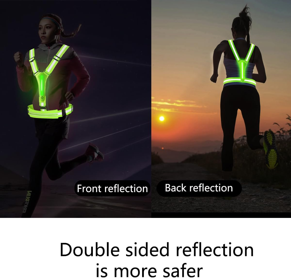 Led Reflective Vest Running Gear, High Visibility Reflective Running Gear Rechargeable Adjustable Led Running Vest, Safety Night Running Cyling image number 5