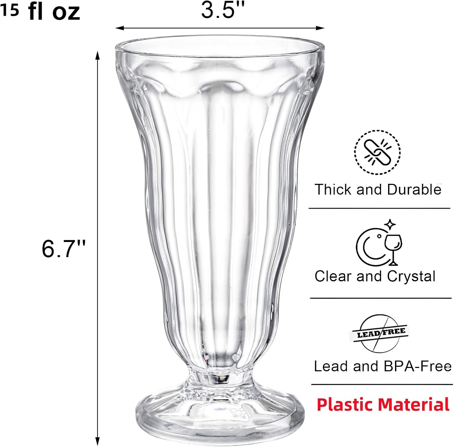 6 Pack Acrylic Milkshake Glasses, 15 OZ Clear Old Fashioned Soda Glass, Shatterproof Footed Ice Cream Cups, Plastic Pina Colada Fountain Glasses, Great for Juice, Tropical Drinks, Party image number 5