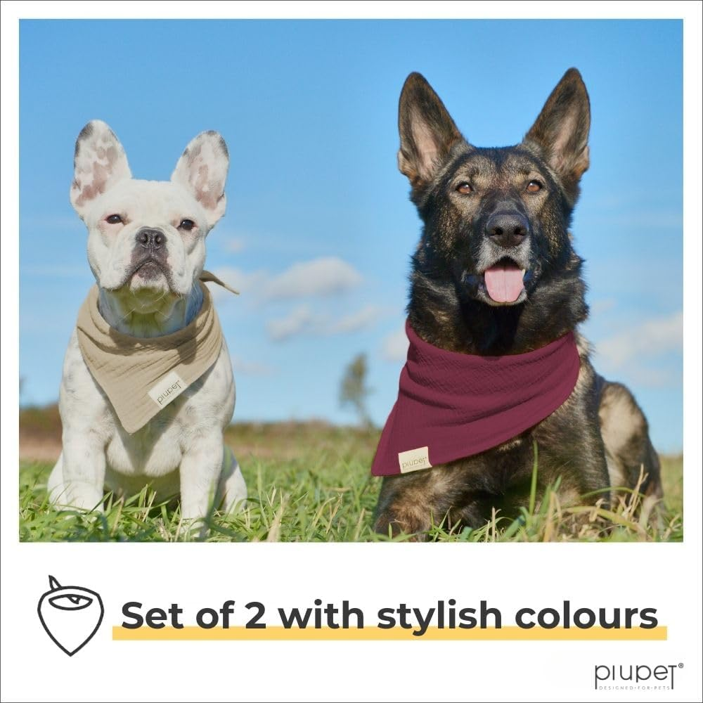 Piupet&reg; Dog Bandana (S) I 58 X 40 X 40 Cm I Set of 2 Dog Bandanas I Dog Neckerchief Large Dogs I Stylish Bandana Large and Small Dogs I Beige/Red image number 5