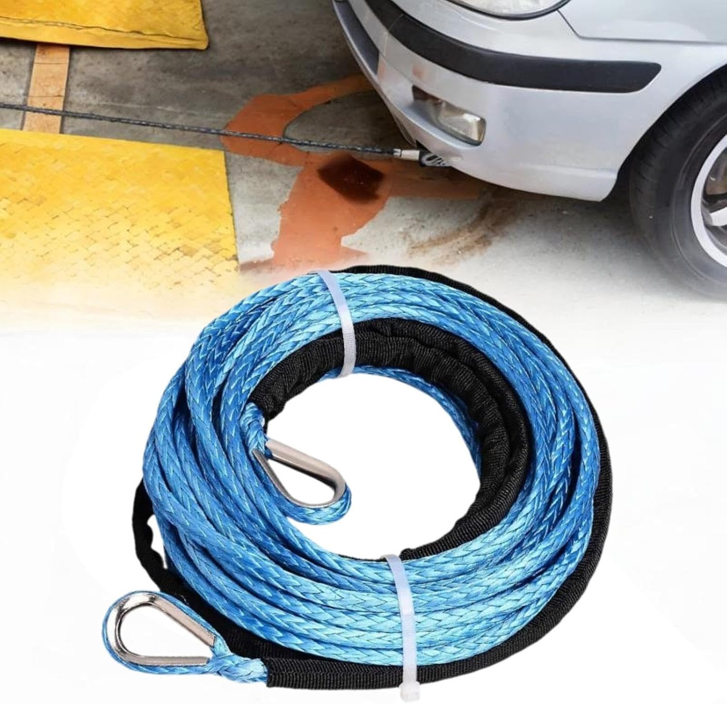 Qcchieus 50Ft X 1/4" Winch Rope Extension Replacement Sturdy for ATV UTV Multipurpose Accessories Tow Rope with Protective Sleeve, Blue - Red image number 6