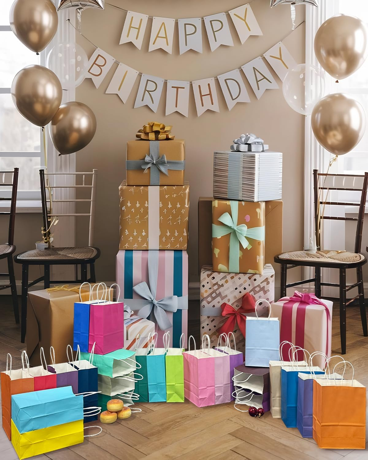 Qiqee 24PCS Small Gift Bag 15X8X21Cm with Handles Bulk Gift Bags 24 Different Senior Color Bags Multiple Uses (8.3X6X3.15Inch, Small Size) image number 1