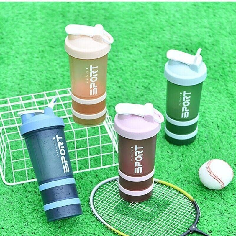 AIMALL 500Ml Multi-Compartment Powder Milkshake Drink Cup Sport Water Bottle 500Ml 3 Tier Protein Shaker Pill