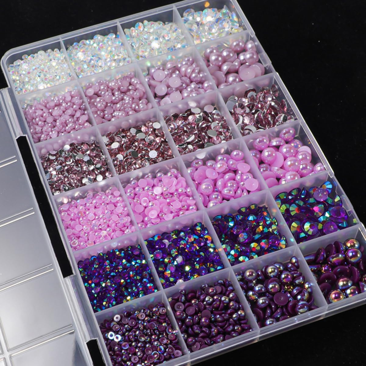 24 Grid Flatback Rhinestones and Beads for Nails, Betterjonny Rhinestones for Crafts 3-8 Mm Glitter Stones Half Beads with Tweezers and Dotting Pen for DIY Crafts Nail Design Clothing D image number 3