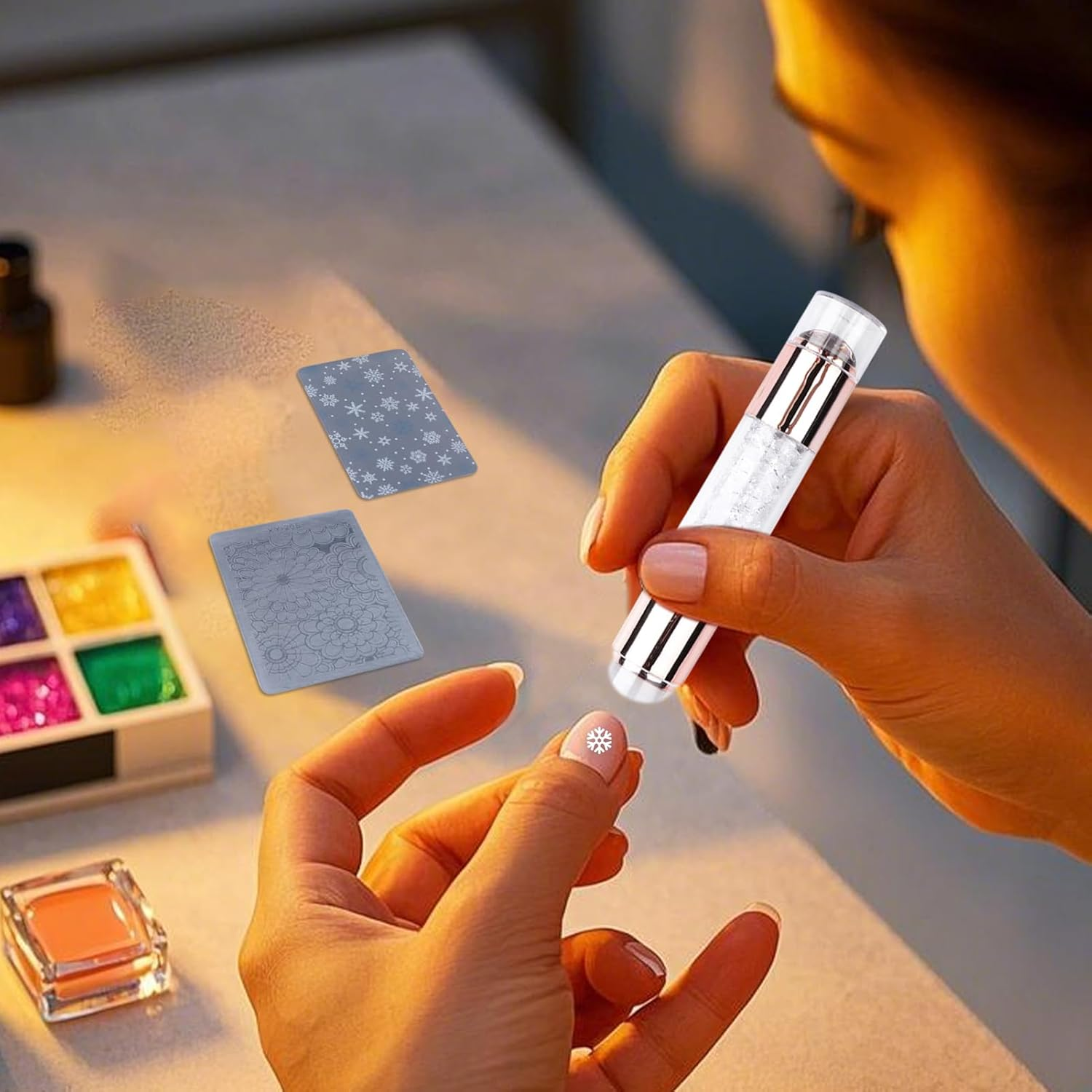 Nail Stamper Kit | Home Stamping Pens,Rhinestone Decoration Double Ended Stamping Pens for Manicure Salon Home Women Girls image number 6