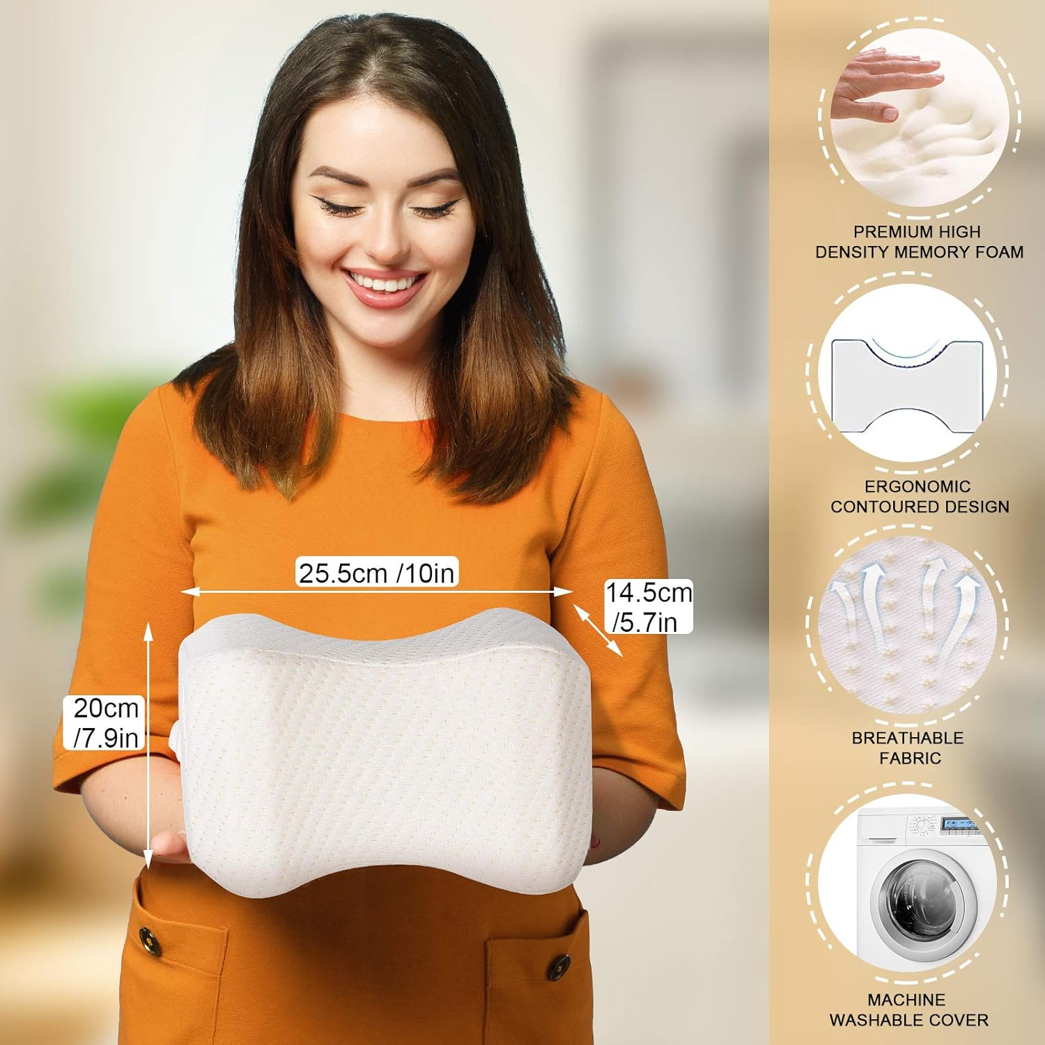 Xcellent Global Memory Foam Knee Pillow with Washable Cover, for Side Sleepers, Hip Leg Pillows for Sleeping, Spacer Cushion for Sciatica Relief, Back Pain, Leg Pain, Pregnancy, Hip and Joint Pain image number 4