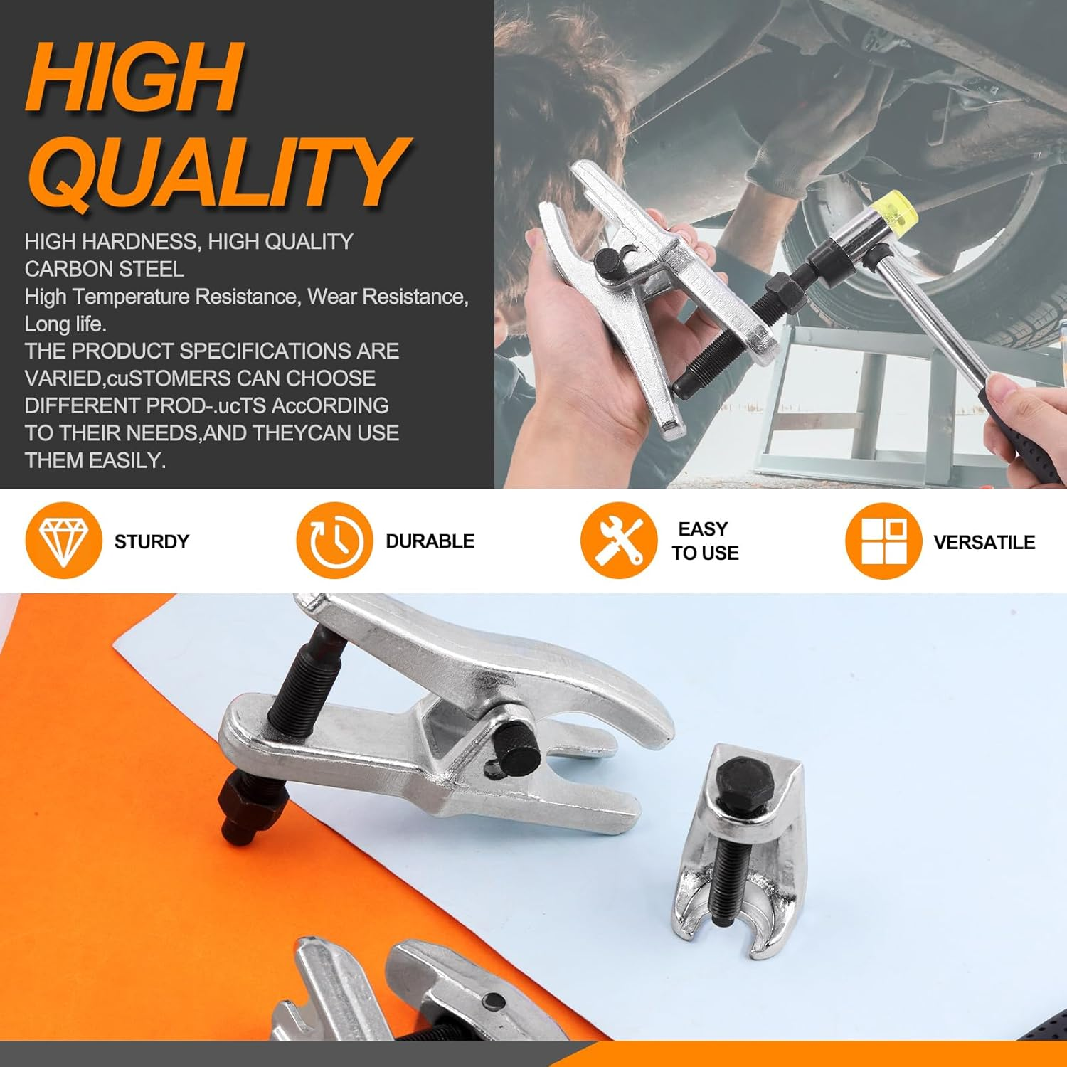 3Pcs Universal Ball Joint Separator Tools Set Including 2Pcs Heavy Duty Ball Joint Separators and 1Pc Tie Rod End Remover for Separating Arms, Tie Rods and Ball Joints on Cars, Trucks, Atvs image number 6