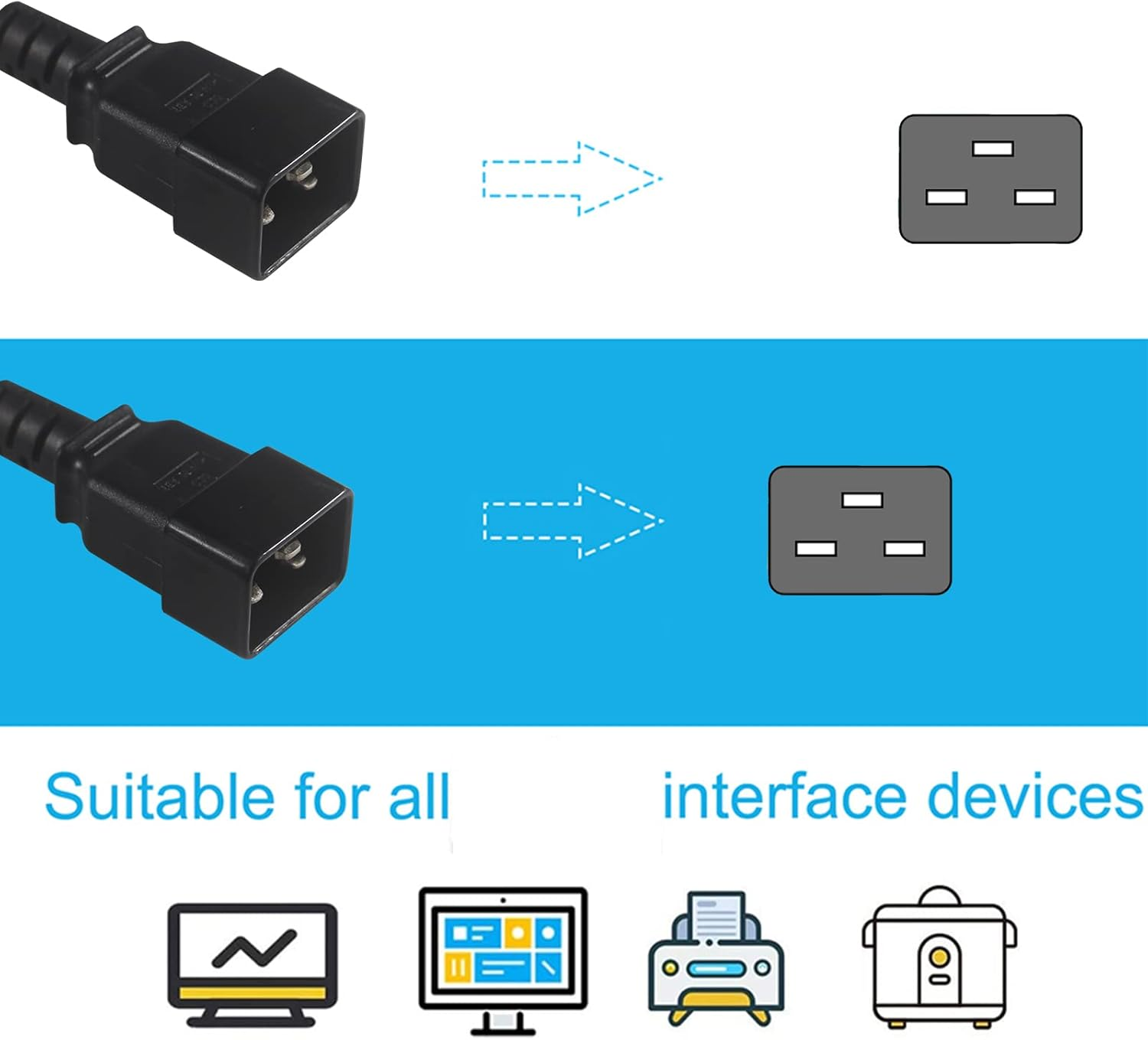 Power Cord C20 Convert to AU Socket Extension Cable UPS Unit Replaces IEC320-C20 3 Pin Female Connector Adapter 3G*1.0Mm 20CM Short Length for Studio Equipment image number 1