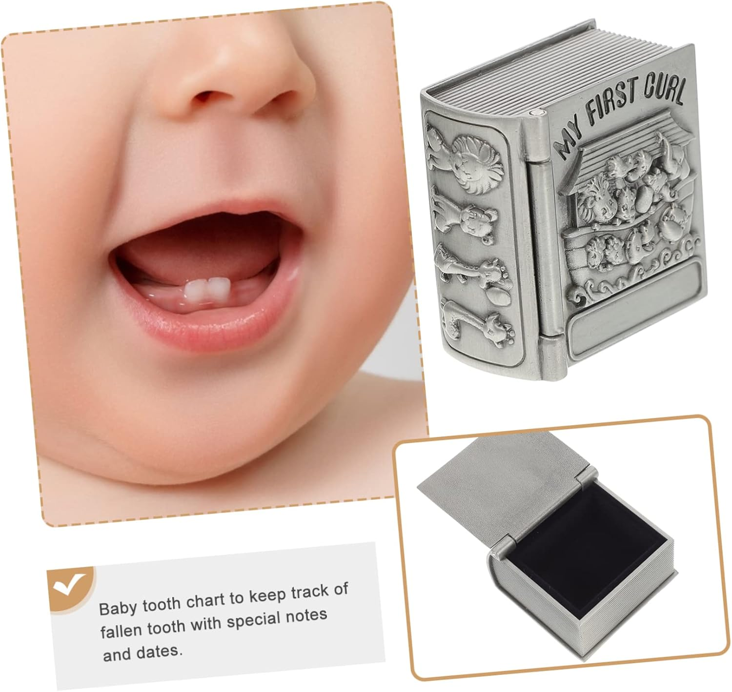 HANABASS Tooth Boxes and Milk Teeth Containers for Kids Vintage Treasure Chest Design 2Pcs Pack and Hair Preservation image number 2