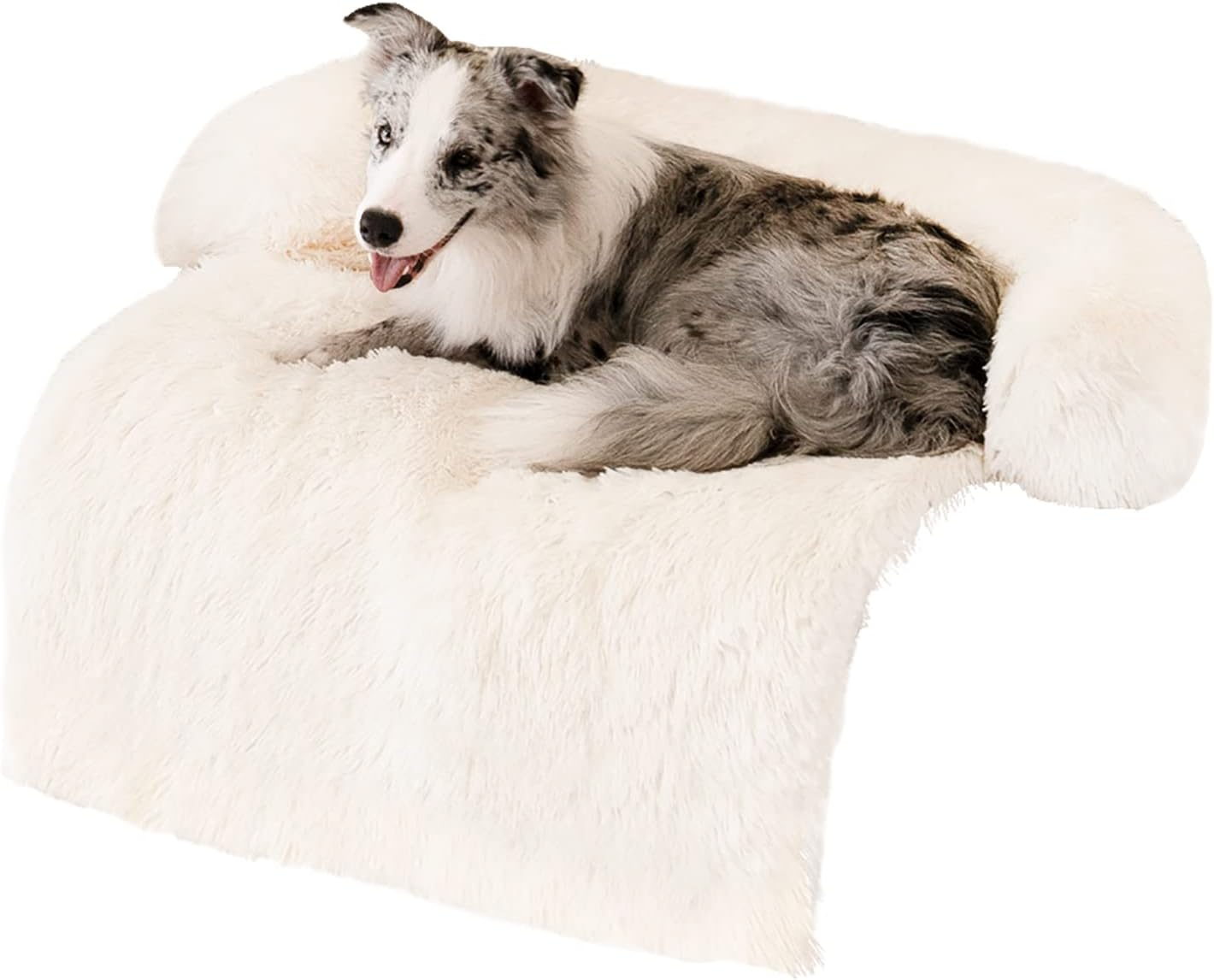 Medium Dog Bed & Cat Sofa - Plush, Washable, Furniture Protector (35X31X5, White) image number 2