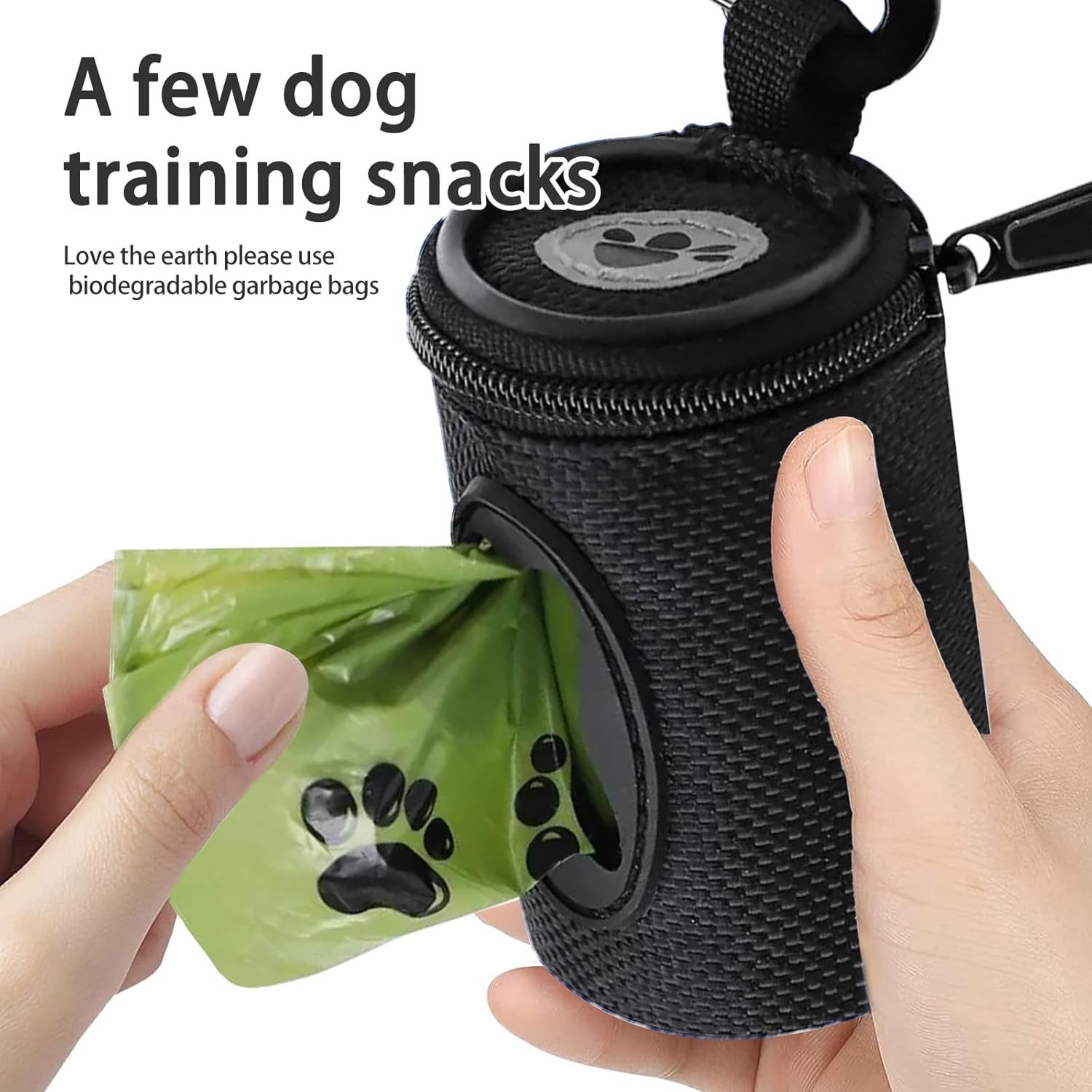 Dog Poop Bag Dispenser with 1 Roll of Pet Trash Bags Zipper Poop Bag with Carabiner Clip Dog Poo Bag Holder Holder Leash Attachment for Dogs for Traveling(Black) image number 5