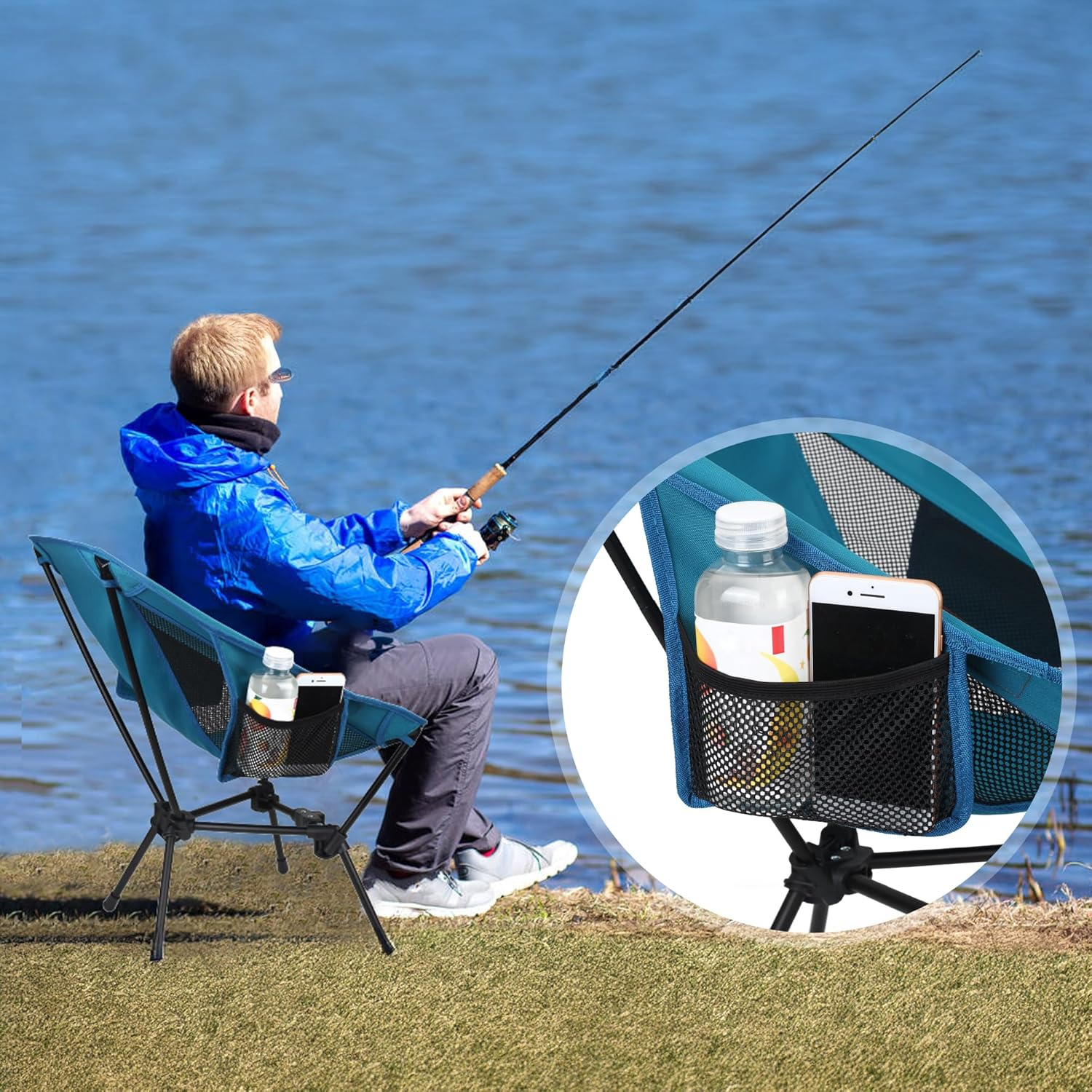 RISEPRO Upgraded Outdoor Camping Chair Portable Lightweight Folding Camp Chairs with Sturdy Triangular Structure & 2-Sided Pocket for Outdoor Backpacking Hiking Travel Picnic Fishing DC image number 3