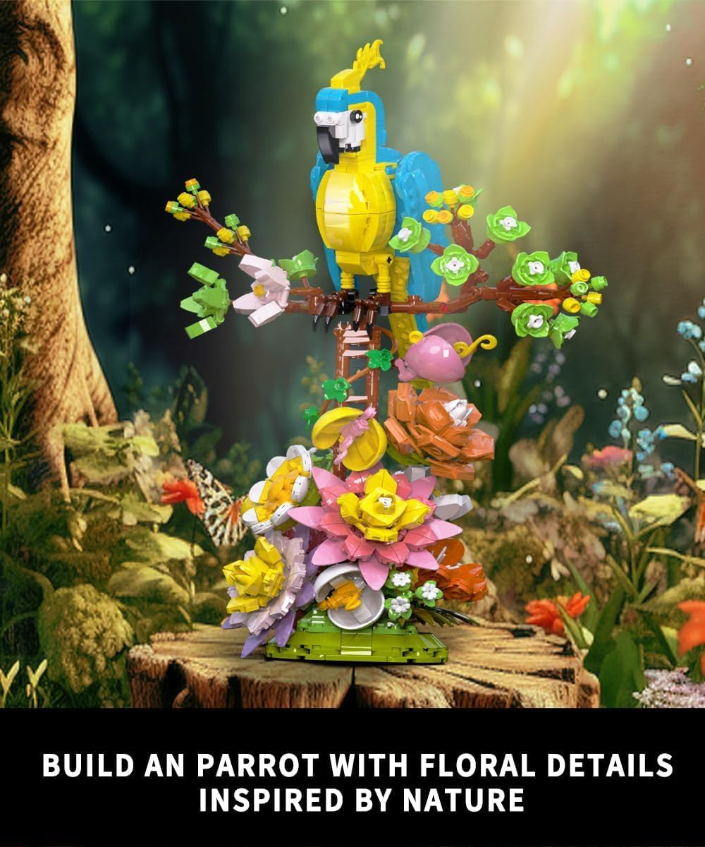 Flowers and Parrot Building Set- 1162Pcs, Compatible with  Flower, Cute Bird and Succulent Botanical Collection Set,Nice Her or Him for Valentines & Mother&rsquo;S Day and Anniversary image number 3