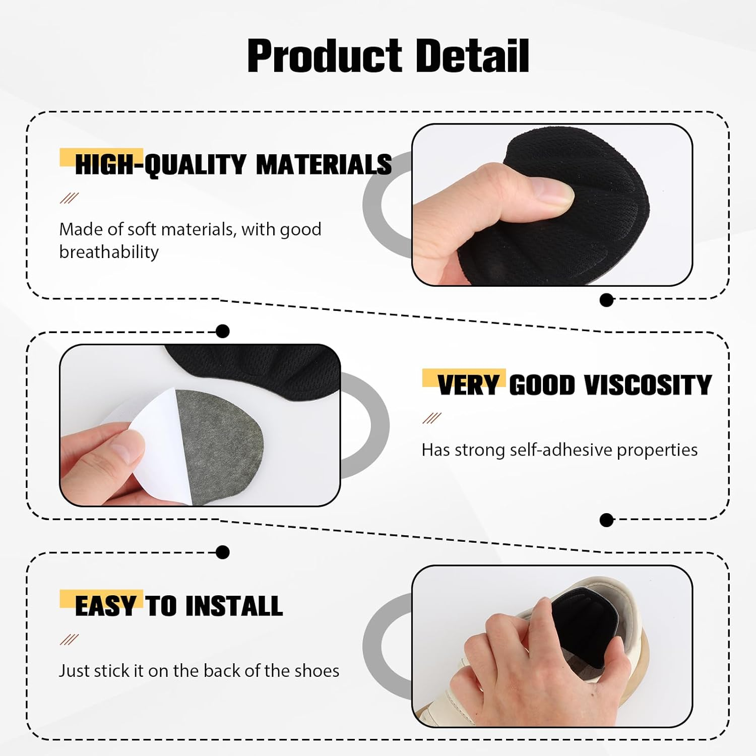 Shoe Pads for Shoes Are Too Large Self-Adhesive, 8 Pcs Soft Thick Cushion Inserts to Stop Heel Slip Prevent Blisters Repair Loose Shoes Too Big, Improve Fit Comfort, Heel Pads for Women & Men (Black, M) image number 4
