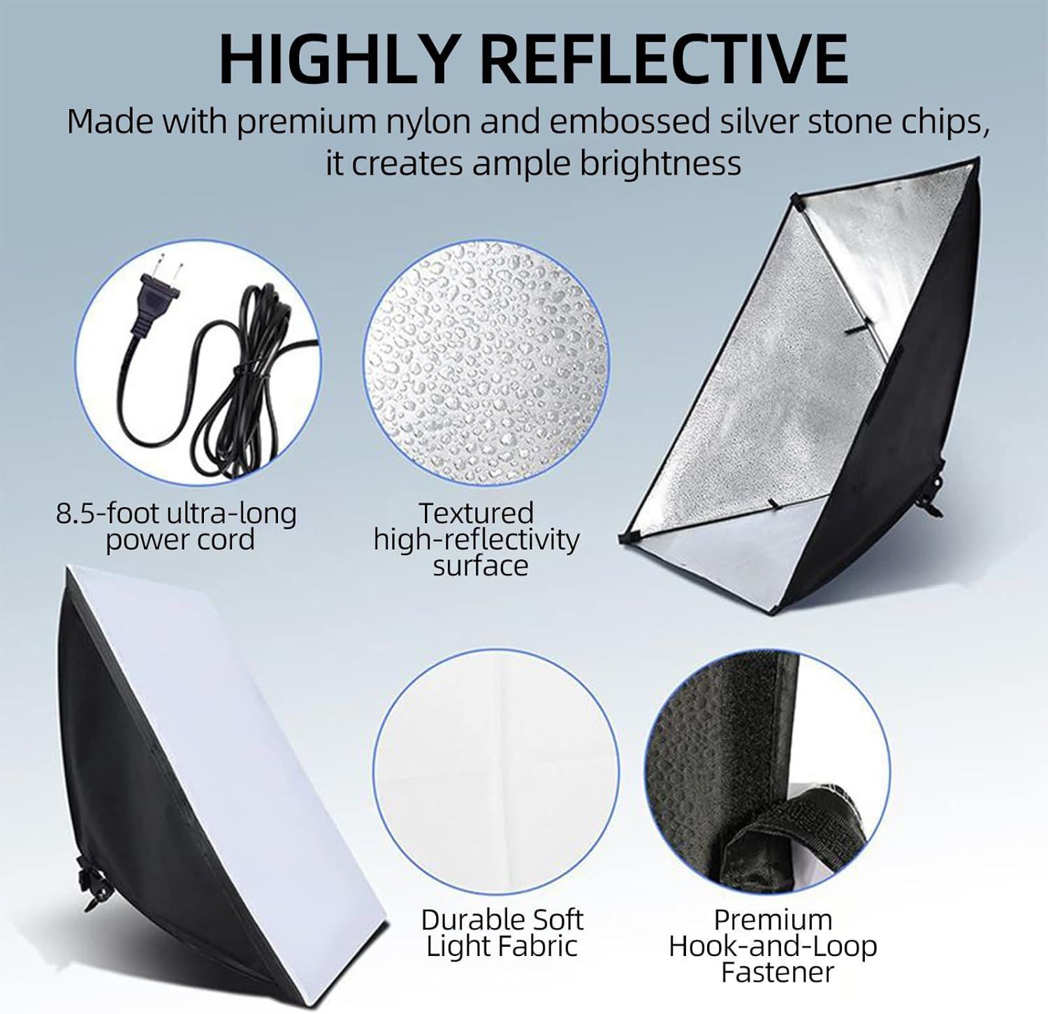 STEUGO Softbox Lighting Kit(2Pack), 16X16In Soft Box | 85W 3000-7500K E27 LED Bulb Continuous Photography Lighting, Photo Studio Lights Equipment for Camera Shooting, the Product Not Include Batteries image number 3